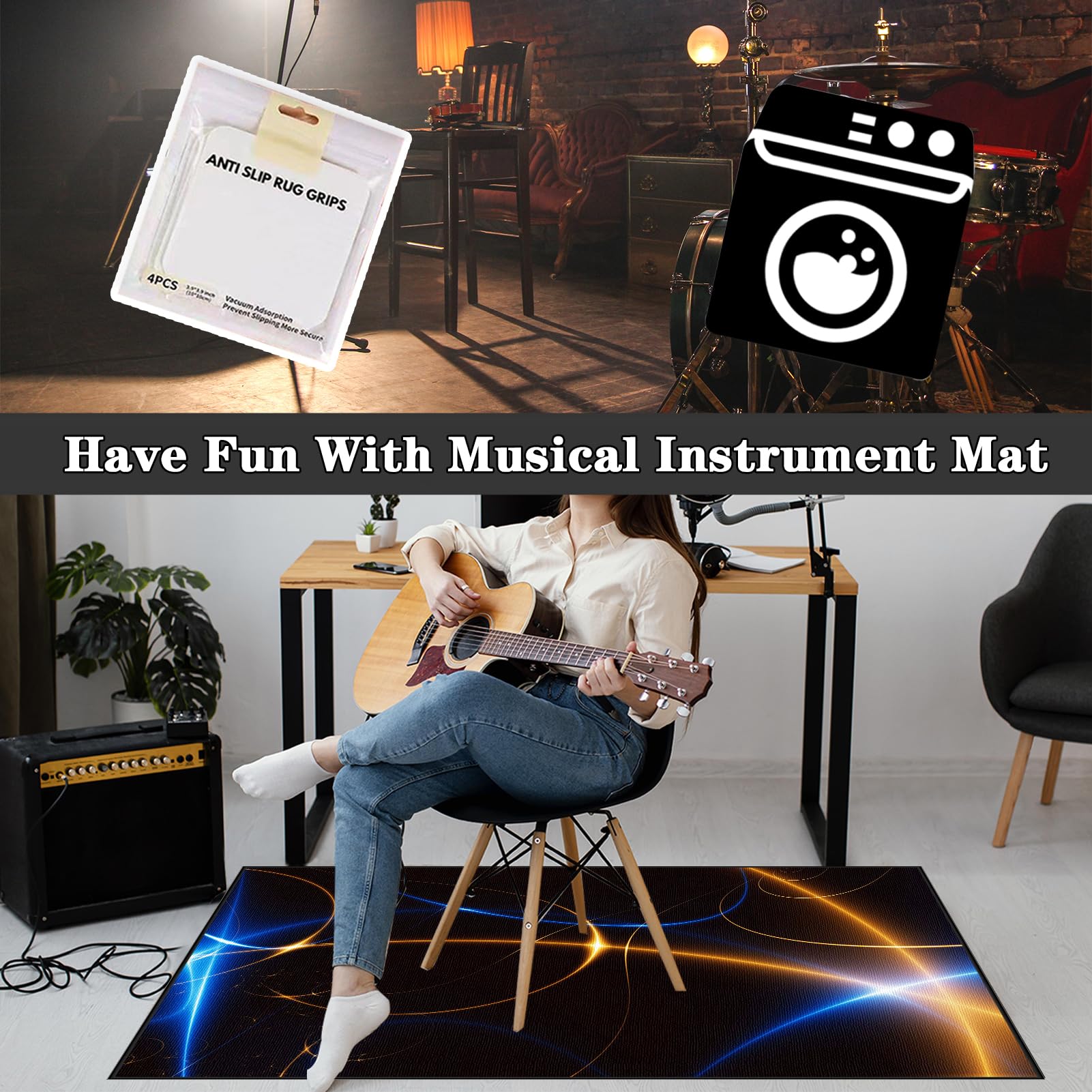 Tappeto per Batteria Acustica, Tappeti per Tamburi, 230 x 200 cm Tappeto Insonorizzato per Batterie, Tappetino a Tamburo per Elettroniche Rullante Snare Drum Grancassa Strumenti Musicali