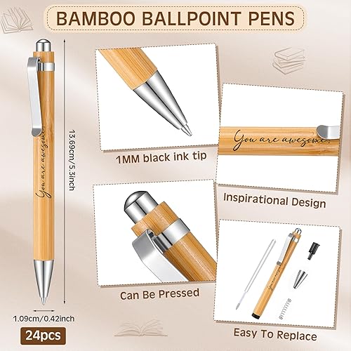 Miniatura 4 de Glenmal El juego de 24 juegos de regalo de agradecimiento incluye 24 bolígrafos de madera de bambú de 0.039 pulgadas, 24 etiquetas redondas