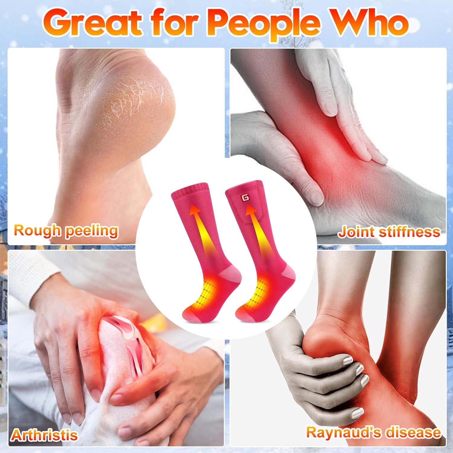 Rabbitroom Rechargeable Women Heated Socks Battery Powered Electric Socks Arthritis Foot Warmer for Cozy Warmth for Skiing Walking & Indoor Outdoor Activities Stylish Insulated Washable (Large Size) - Image 5