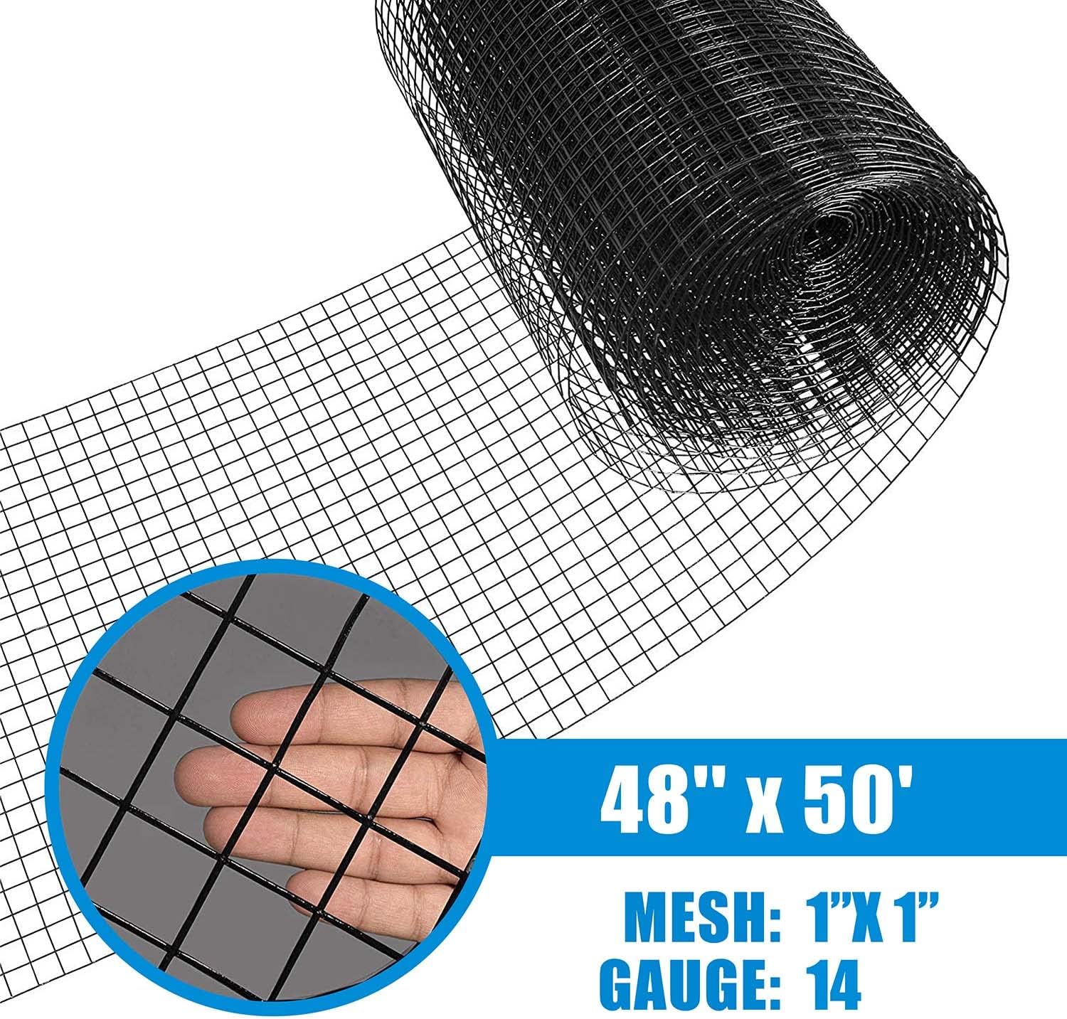 Fencer Wire 14 Gauge Black Vinyl Coated Welded Wire Mesh Size 1 inch by 1 inch (2 ft. x 50 ft.)