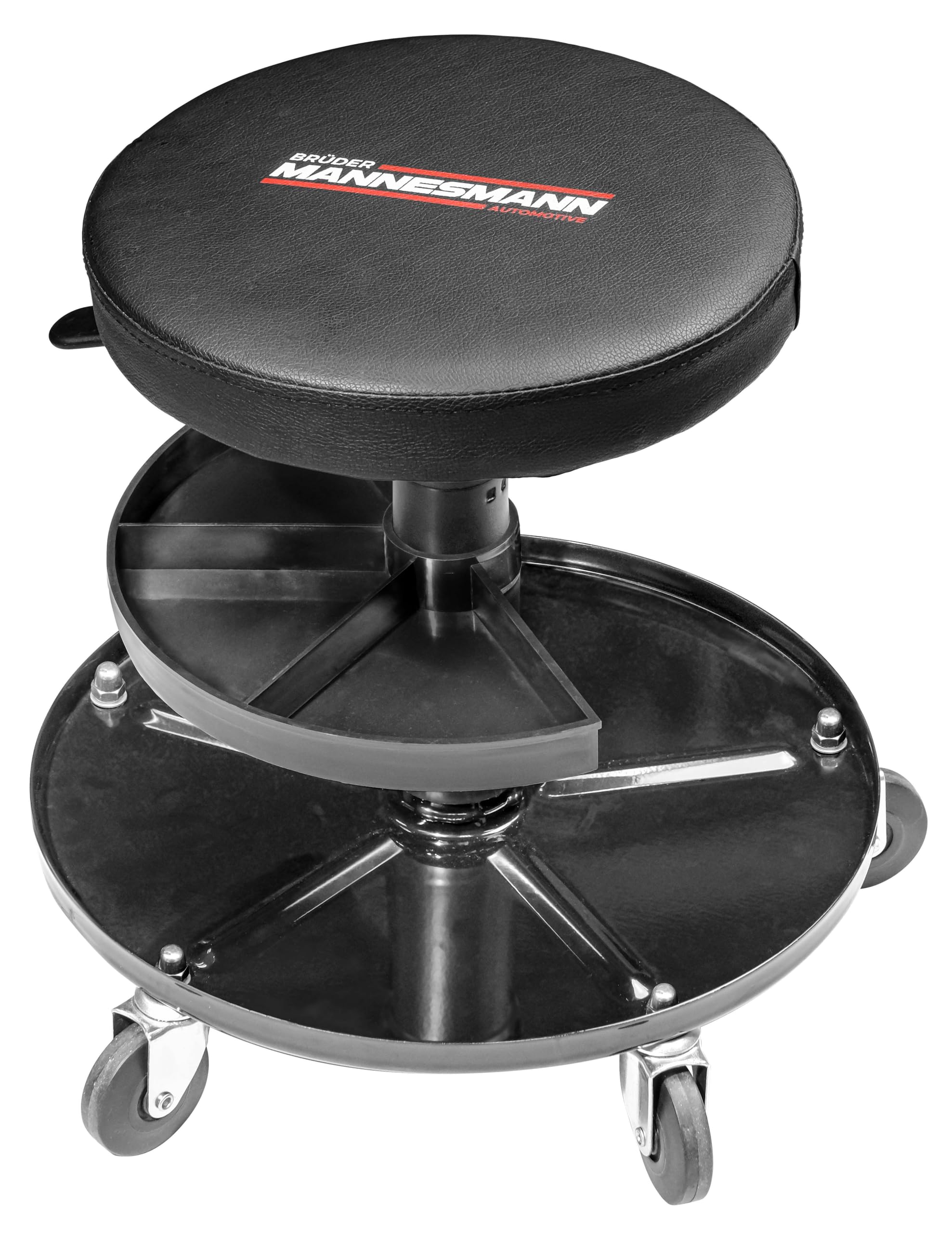 Brüder Mannesmann M00355 - Sgabello da officina, regolabile in altezza, con ripiano per attrezzi e seduta imbottita, per officina, garage e montaggio