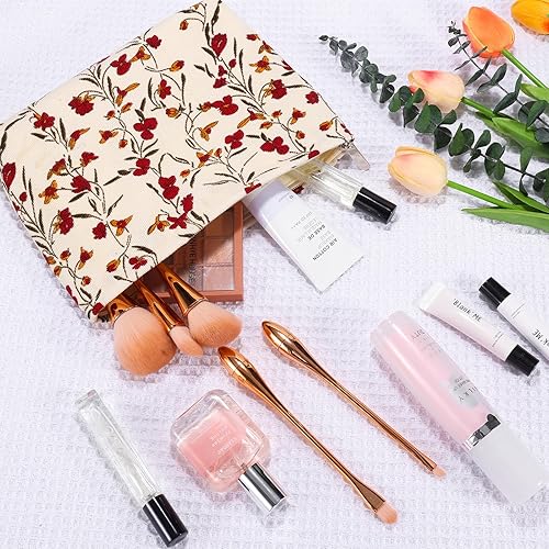 Miniatura 7 de Bolsa de maquillaje de flores para mujer, bonita bolsa de maquillaje para bolso, bolsa de cosméticos con cremallera, bolsa de cosméticos de lona