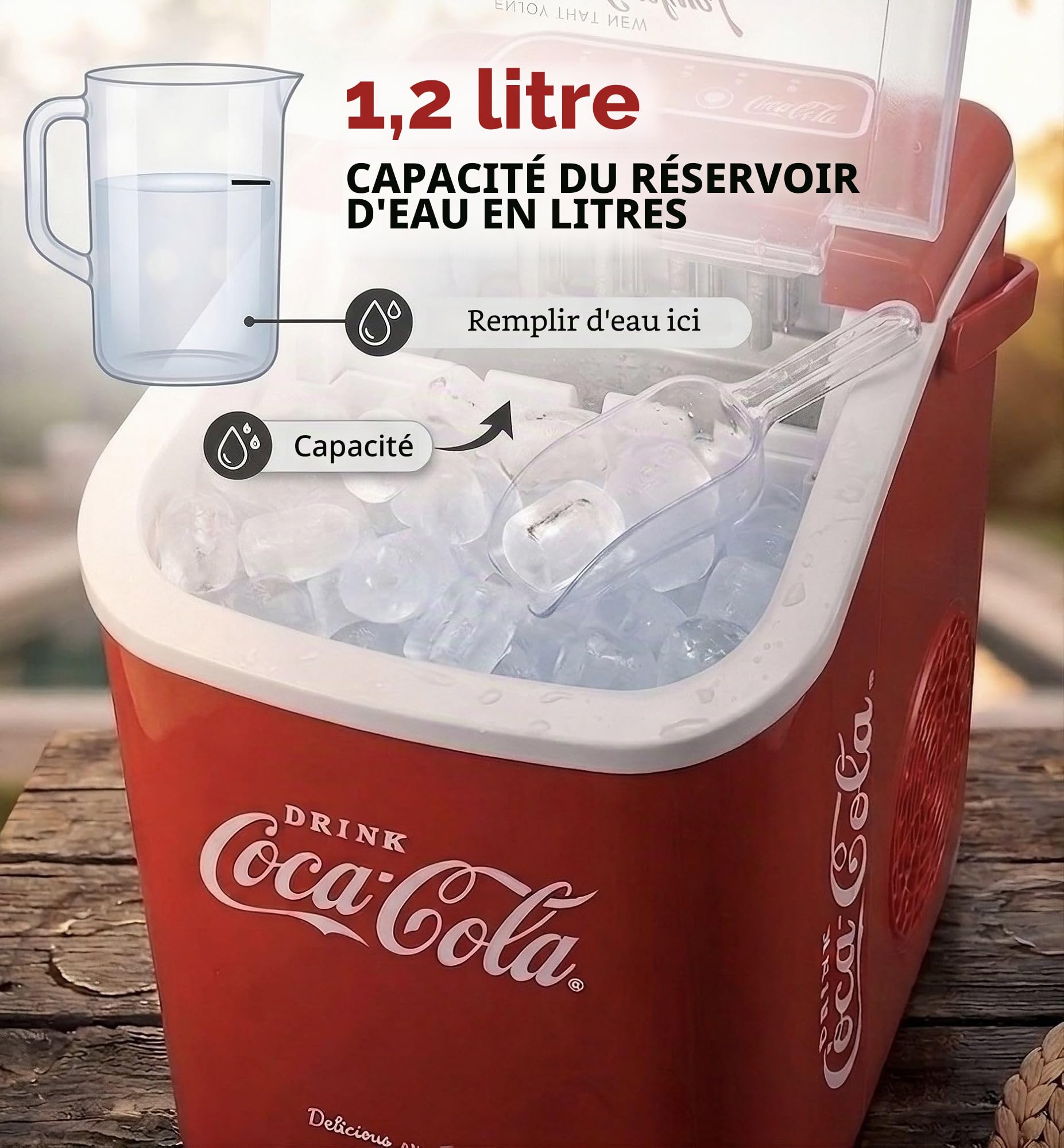 Machine à glaçons Salco Coca-Cola – Fabricant de glaçons avec 2 tailles de glaçons – Design rétro rouge – Machine à glaçons portable pour cocktails, boissons et soirées (10 kg par 24 heures - Rouge)
