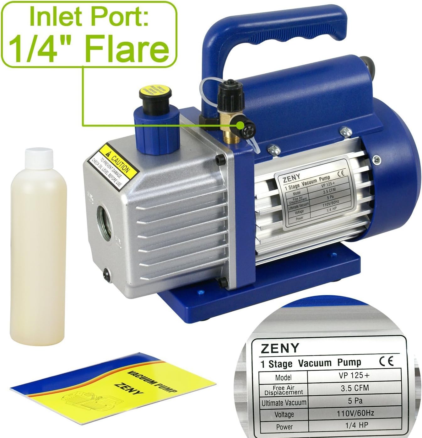 3.5 CFM Electric Single-Stage Rotary Vane Deep Vacuum Pump 1/4HP HVAC A/C Refrigeration Kit AC Manifold Gauge Bundle Kit R134a (3.5 CFM + Manifold Gauge)