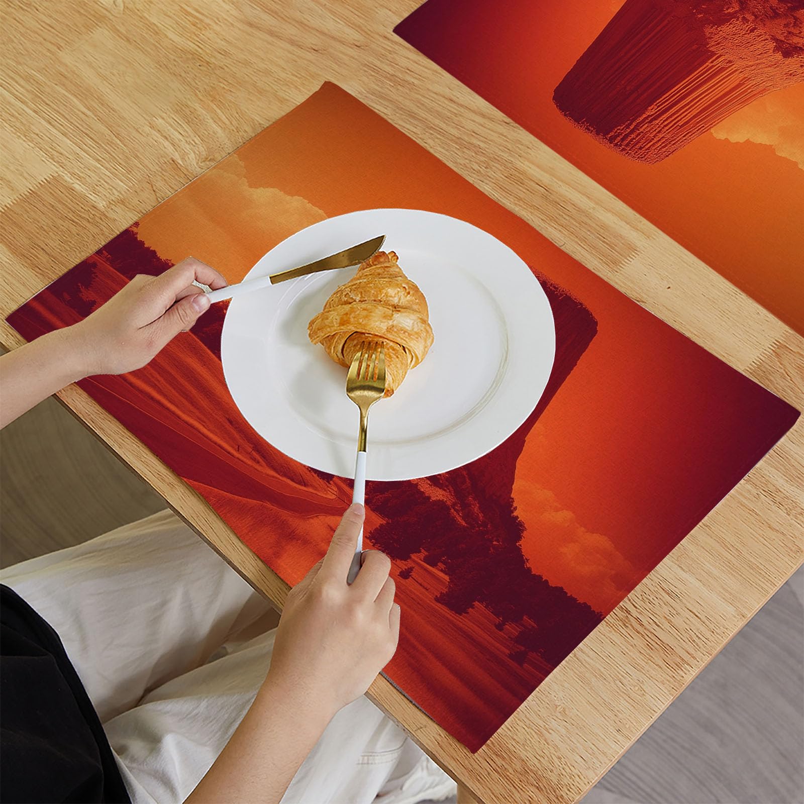 Set di 8 Colazione Stoffa 30x45cm, Antico Architettura Cotone e lino Tovagliette Americane Lavabili, Tovagliette Montagna per Primavera Vacanze Cucina Feste, Pasqua