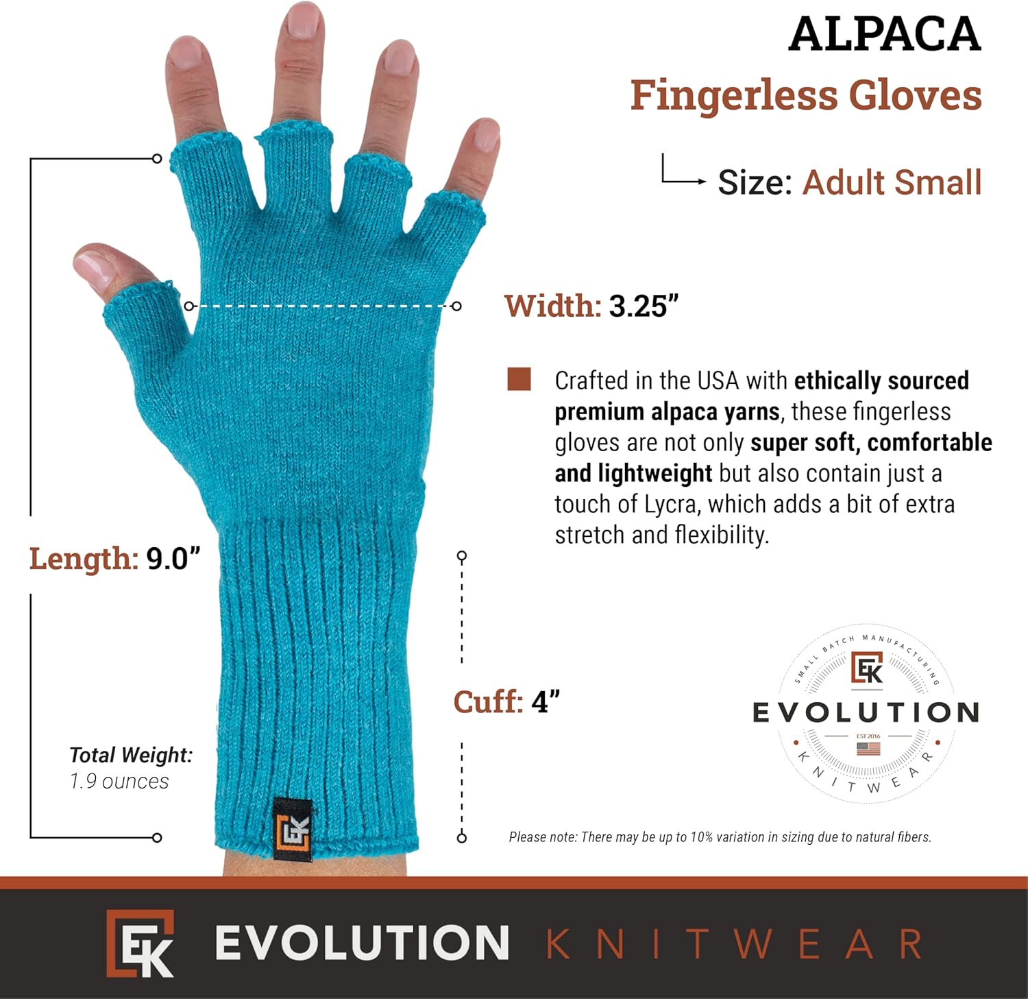 Evolution Knitwear Alpaca Knit Fingerless Gloves - Made in the USA - Super Soft Baby Alpaca - Small - Image 3