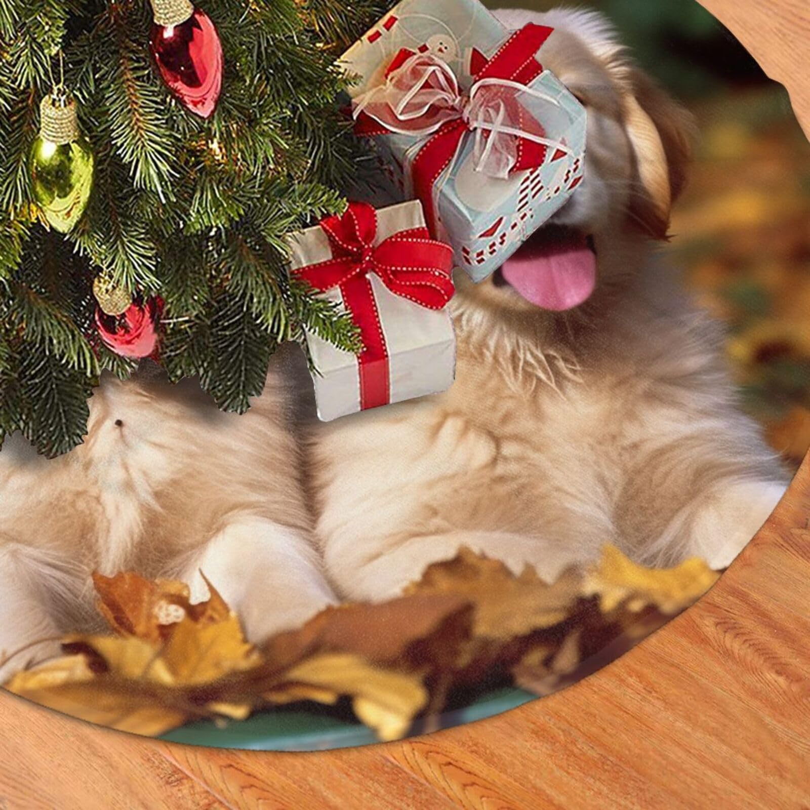 Fodpand Black Golden Retriever Dogs Puppies Pets Christmas Tree Skirt 48" Velvet Xmas Tree Skirt Mat Rustic Christmas Tree Mat Cover Winter Xmas Tree Collar For Indoor Outdoor Christmas Decorations
