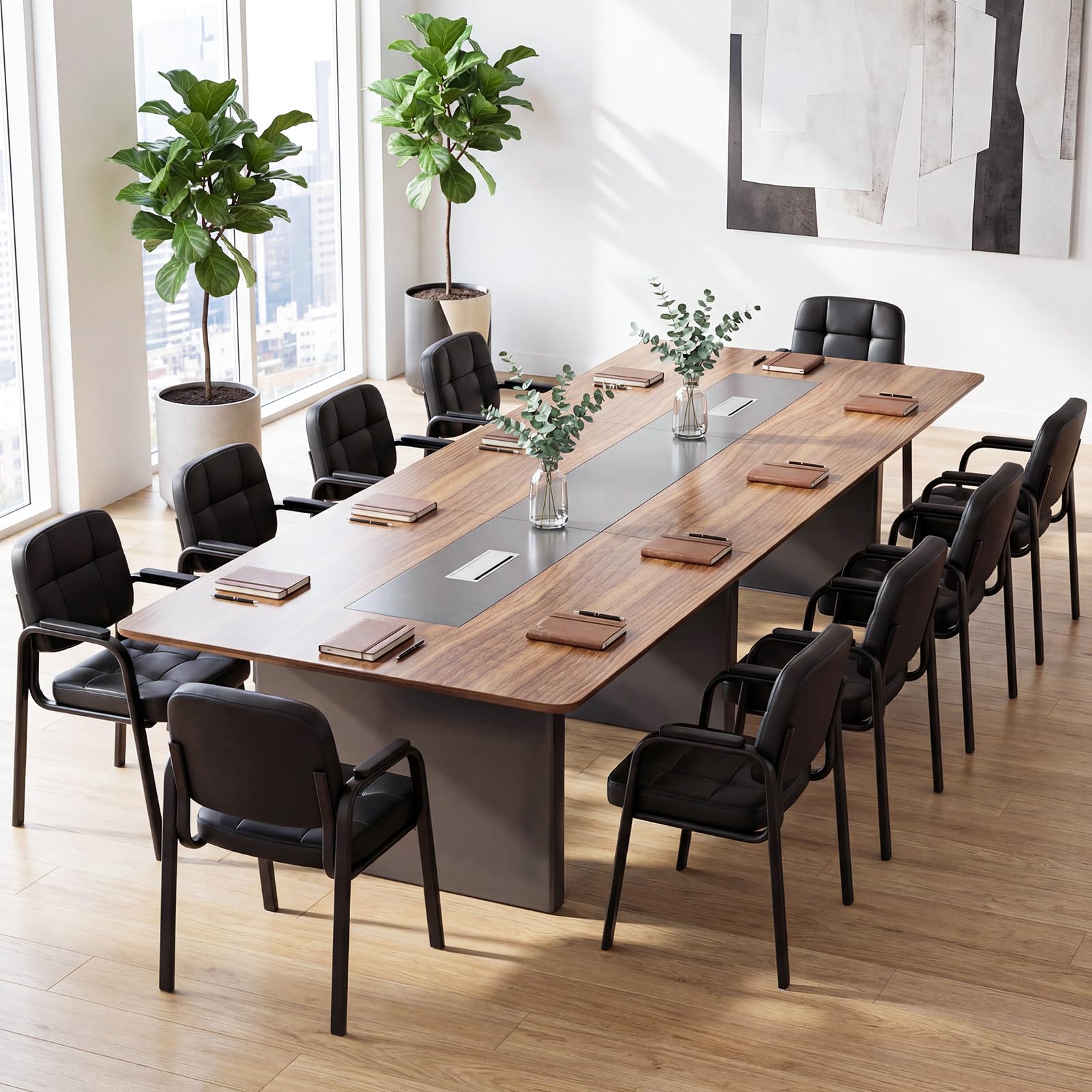 COSTWAY Konferenzstühle 2er Set, Besucherstühle mit gepolsterten Armlehnen und Metallrahmen, Bürostühle, Wartezimmerstühle für Büro, Konferenz, Empfang, Schwarz