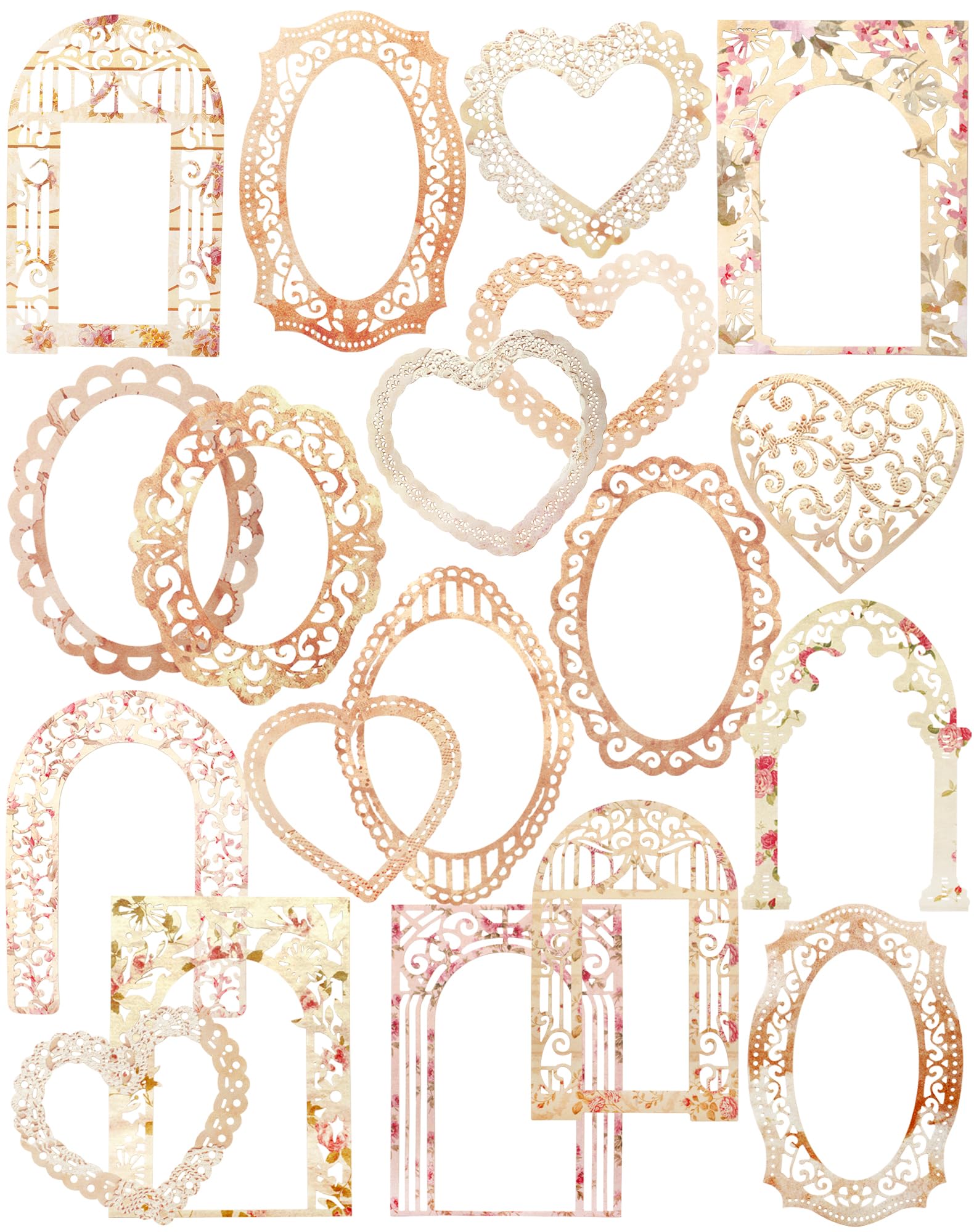 Anvin 30 Pcs Scrapbook Lace Paper Vintage Background Paper Cutouts, Frames, Flowers Heart Hollow Decorative Paper for Scrapbooking, Junk Journal, Art