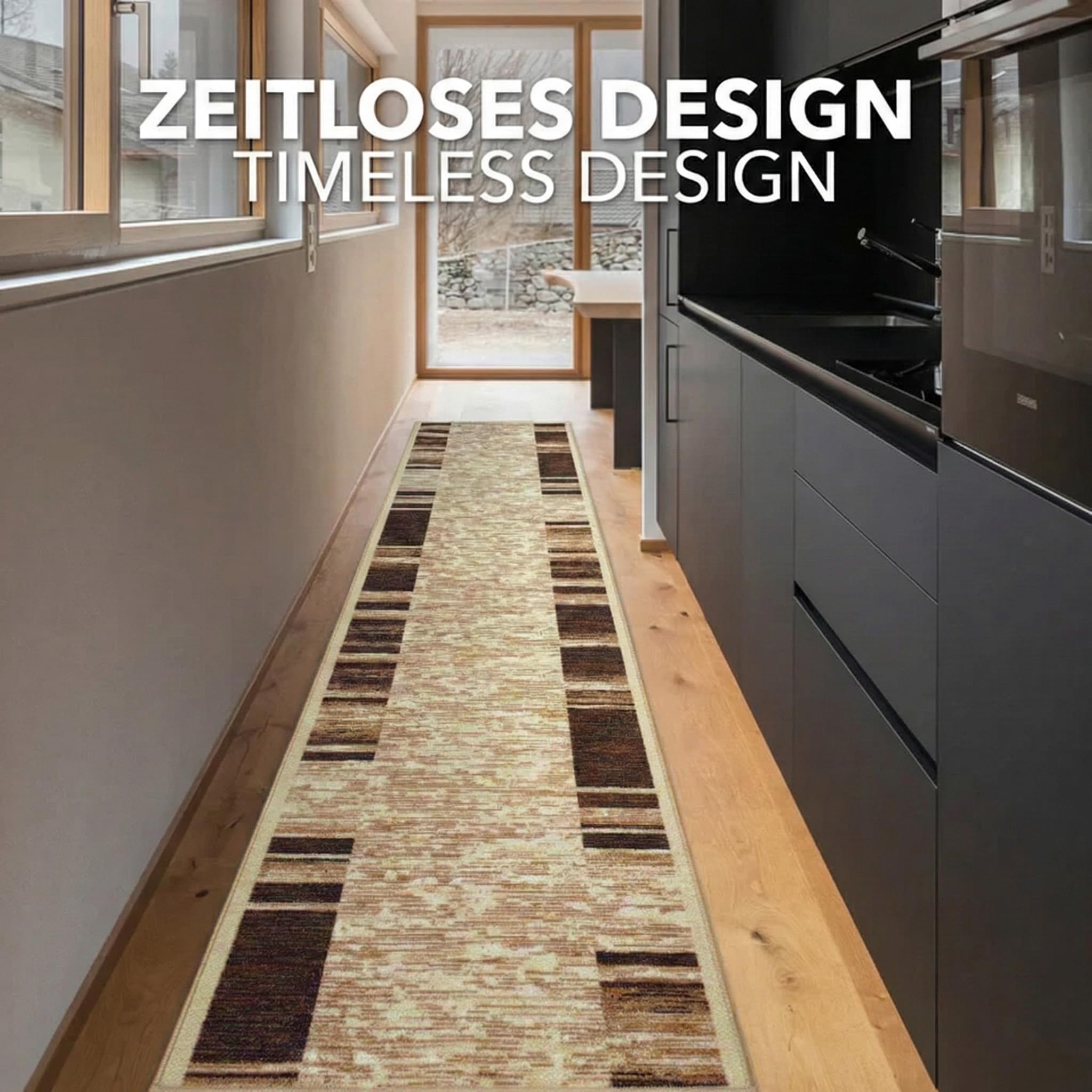 Floordirekt Tapis de couloir Navona - Pour cuisine, couloir et salon - Tapis à boucles fines - Antidérapant et antistatique - Tapis de couloir (beige, 80 x 300 cm)