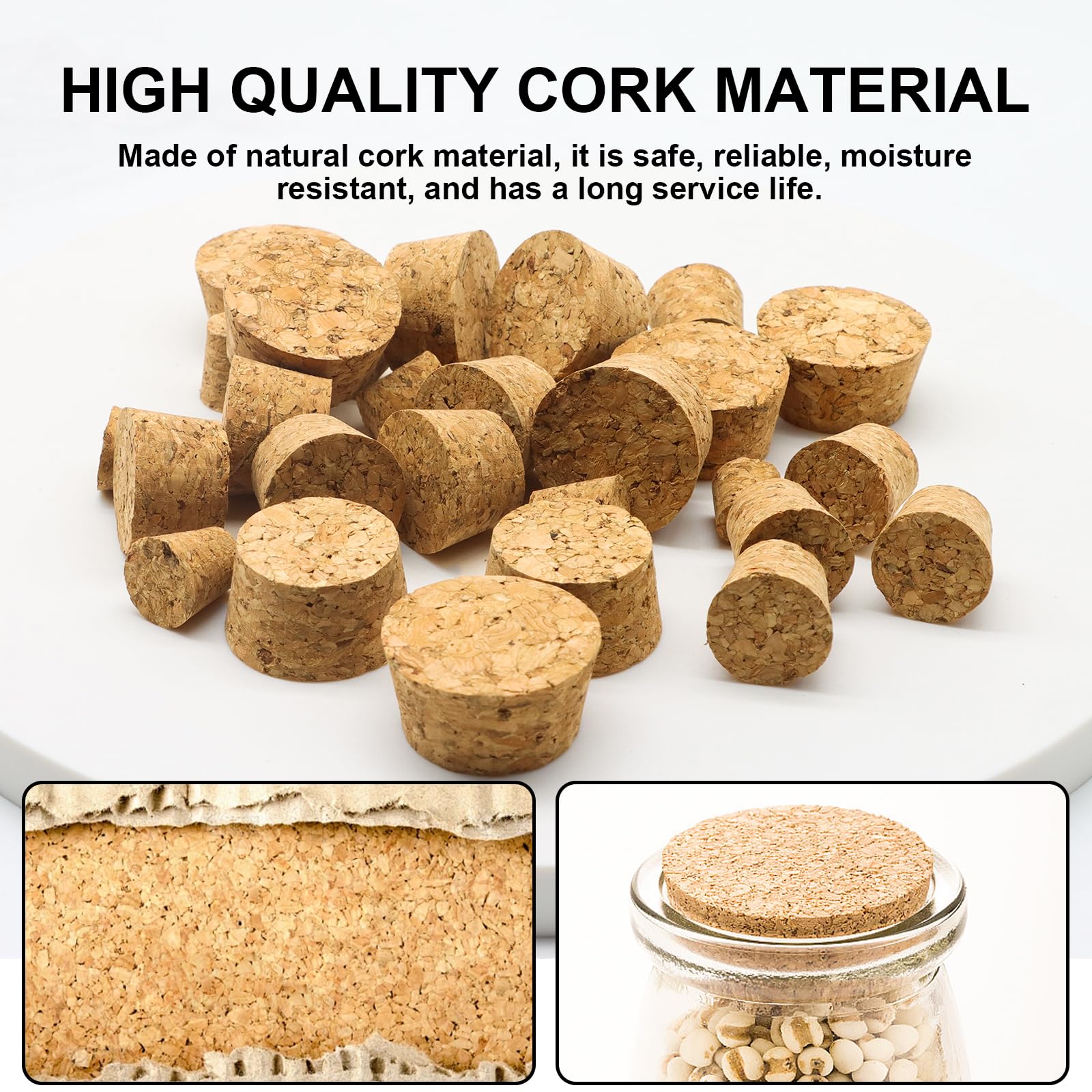 30 tapones de corcho natural para botellas de vidrio, manualidades y decoración del hogar, corchos cónicos para proyectos de bricolaje, sellado hermético, botellas de laboratorio y vino 4