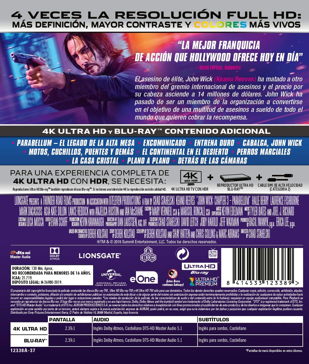 John Wick 3 Parabellum (4K Ultra-HD + Blu-ray) [Blu-ray]