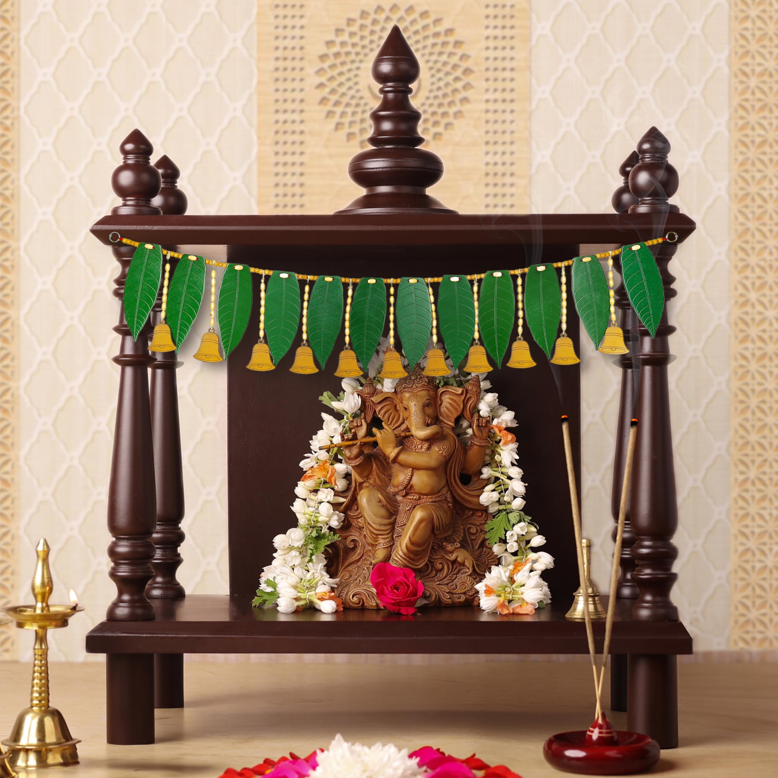 Rangsugandh Handcrafted 16 Mango Leaf Thorana | Mango Leaves Toran for Decorations | Main Door Hanging Thoranam | Bandanwar Decorations for Festivals