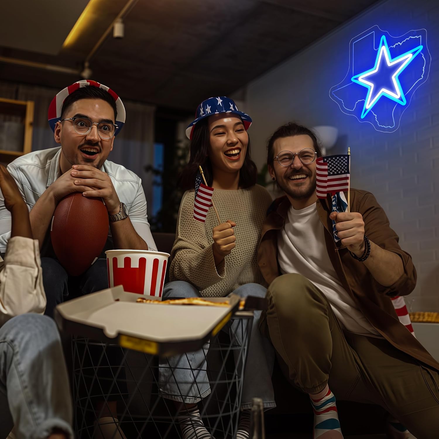 Cowboy Football Neon Sign Texas Neon Sign for Wall Decor - Neon Star Acrylic USB Powered LED Wall Art Decor, Light Up Sign Dimmable, for Man Cave Bedroom Bar Club Party Game Room 14.02 x 13.35 Inches - Image 7