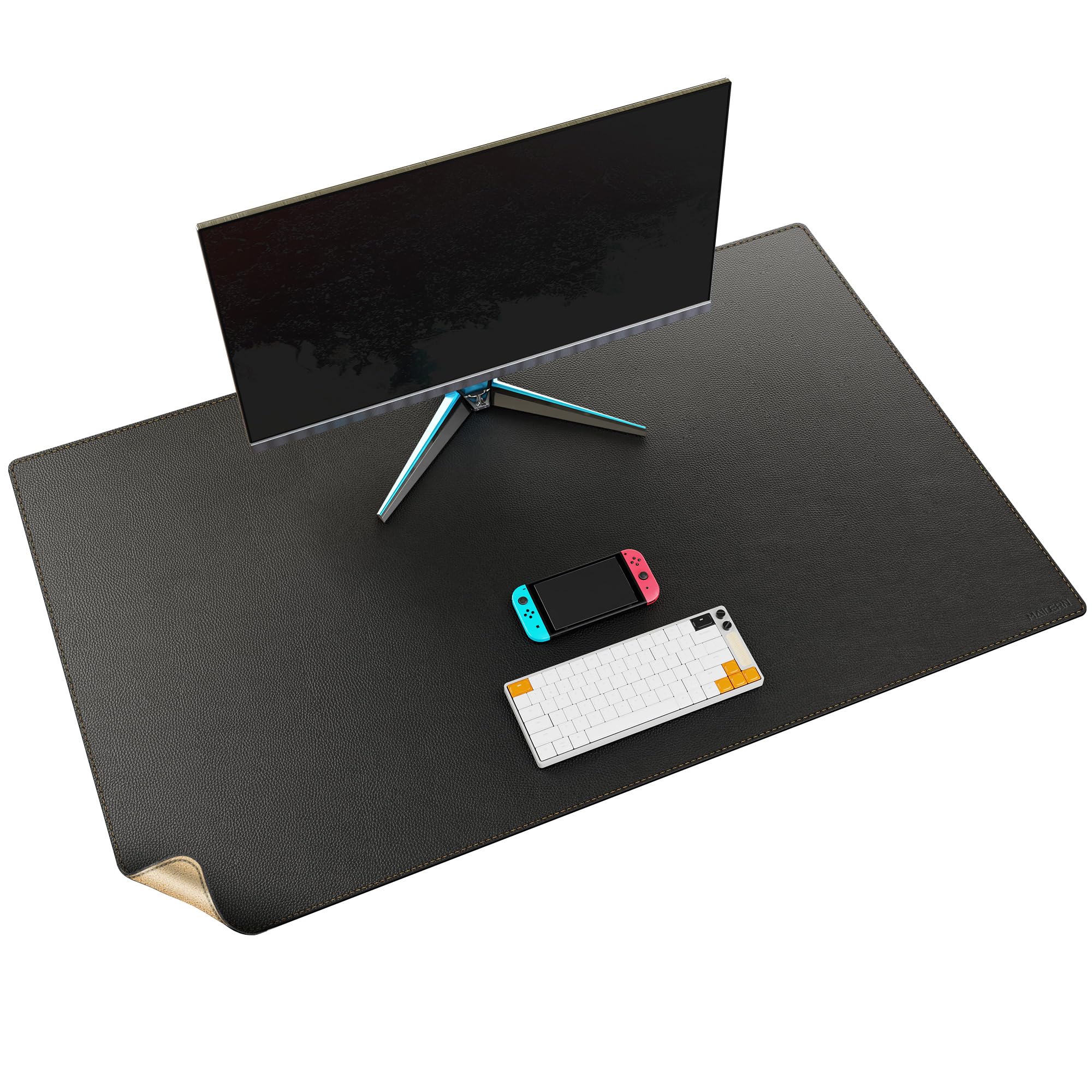 MAIDERN Desk Pad Cork & Leather 110 x 70 cm, Double-Sided Desk Pad Felt, Large Mouse Pad XXL, Waterproof Desk Pad Paper, Office and Home Table Mat (Black)