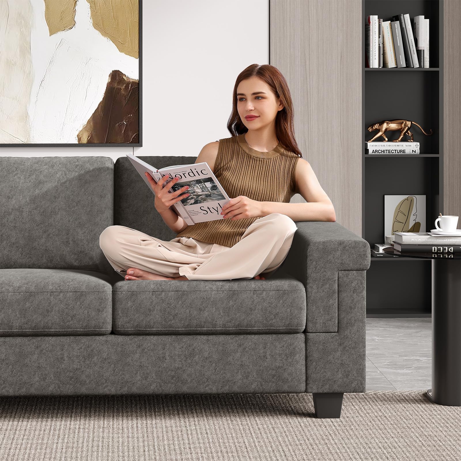 COPIAE 160 cm Kleine Couch für das Wohnzimmer, Hochbelastbares Zweisitzer-Sofa, Samtstoff 2-Sitzer-Couch mit Holzrahmen& Gepolstertem Kissen, Modernes Sofa mit tiefer Sitzfläche für Schlafzimmer Büro