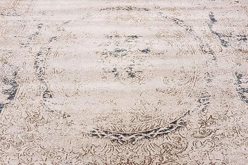 Miniatura 8 de Unique Loom Chateau Collection - Alfombra rústica, vintage, medallón, texturizada, envejecida, tradicional, 8 x 10 pies, beigeazul marino