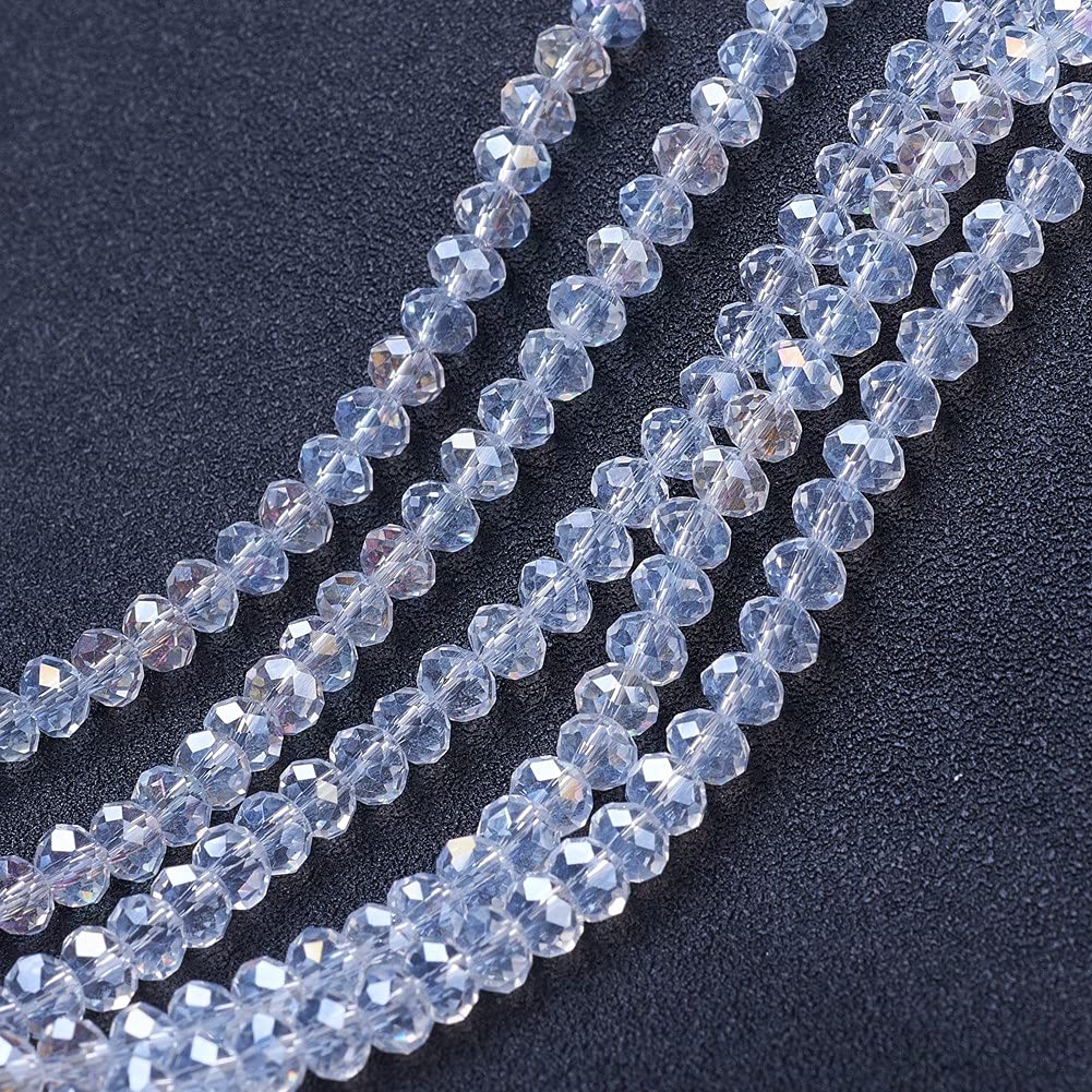 Cheriswelry 10 Stands 8mm Clear AB Glass Beads Transparent Electroplated Rondelle Spacers Crystal Beads for Jewellery Bracelet Necklace Making, Approx. 720pcs