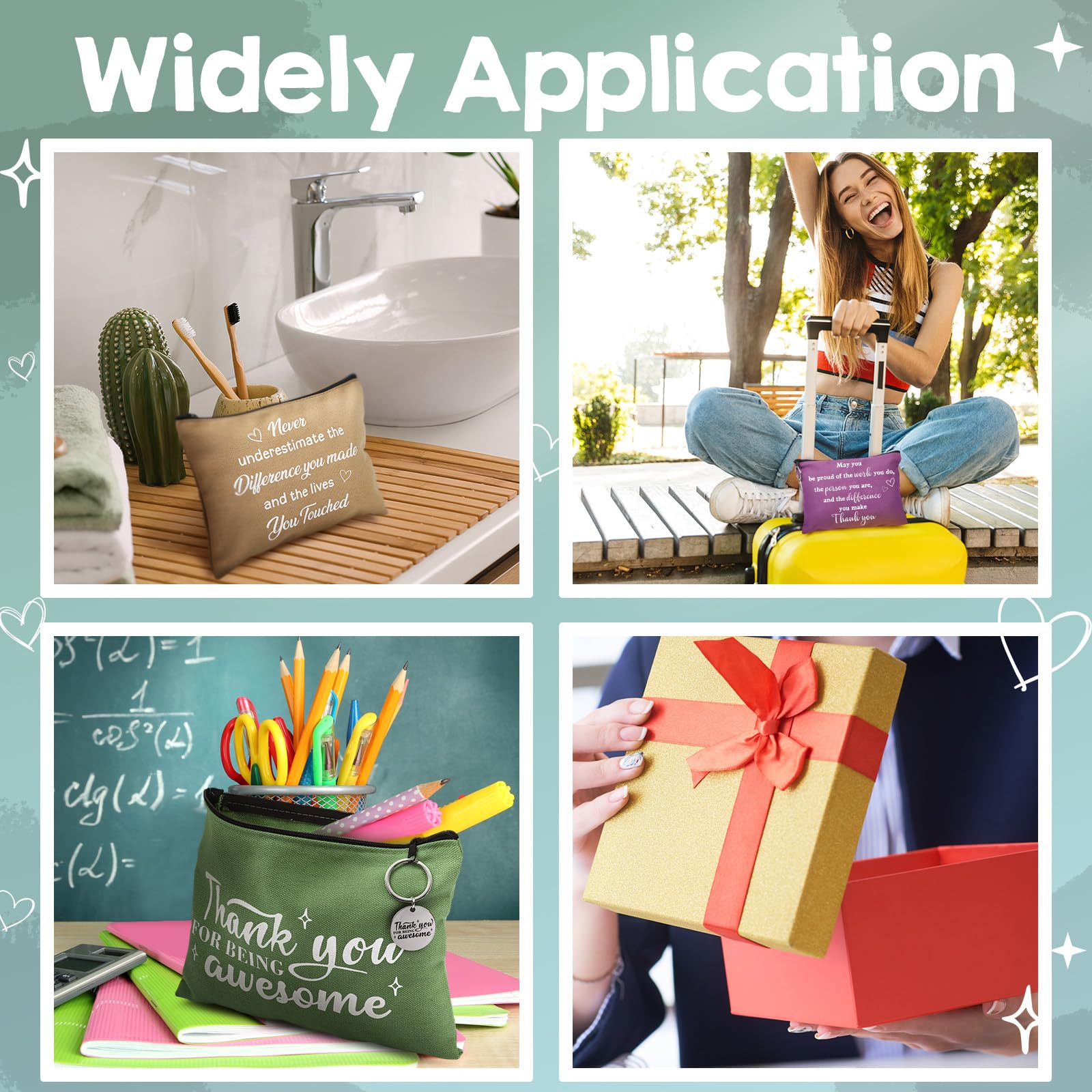 Panelee 48 sacchetti per cosmetici con apprezzamento dei dipendenti, regali motivazionali per colleghi May You Be Proud Zipper Makeup Bags Regali di ringraziamento per insegnanti, Colori Morandi,
