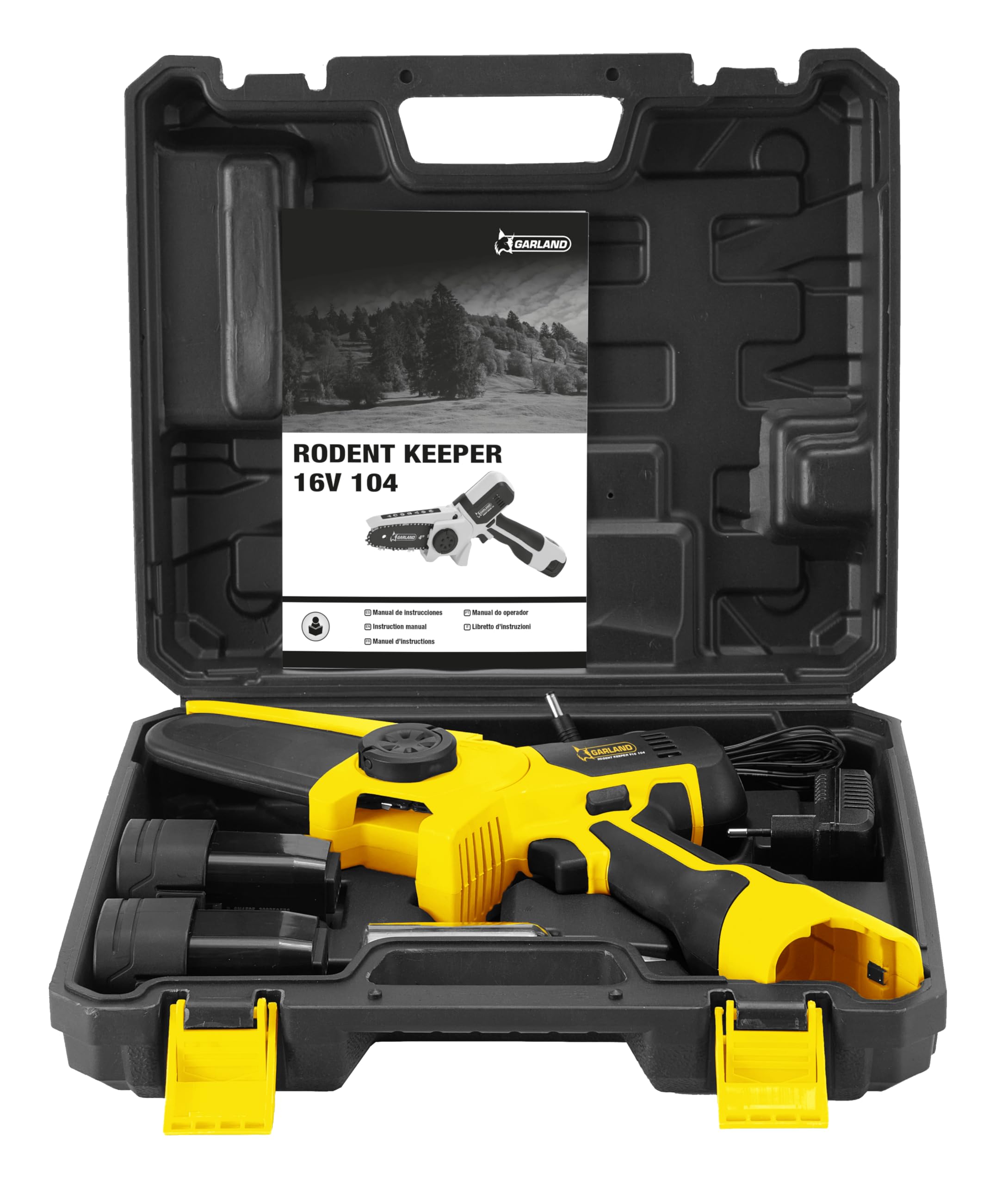 GARLAND RODENT KEEPER 16V 104 V25 | Mini Sierra de Poda a Batería 16,8 V – Corte hasta 100 mm, Incluye 2 Baterías, Cargador y Maletín