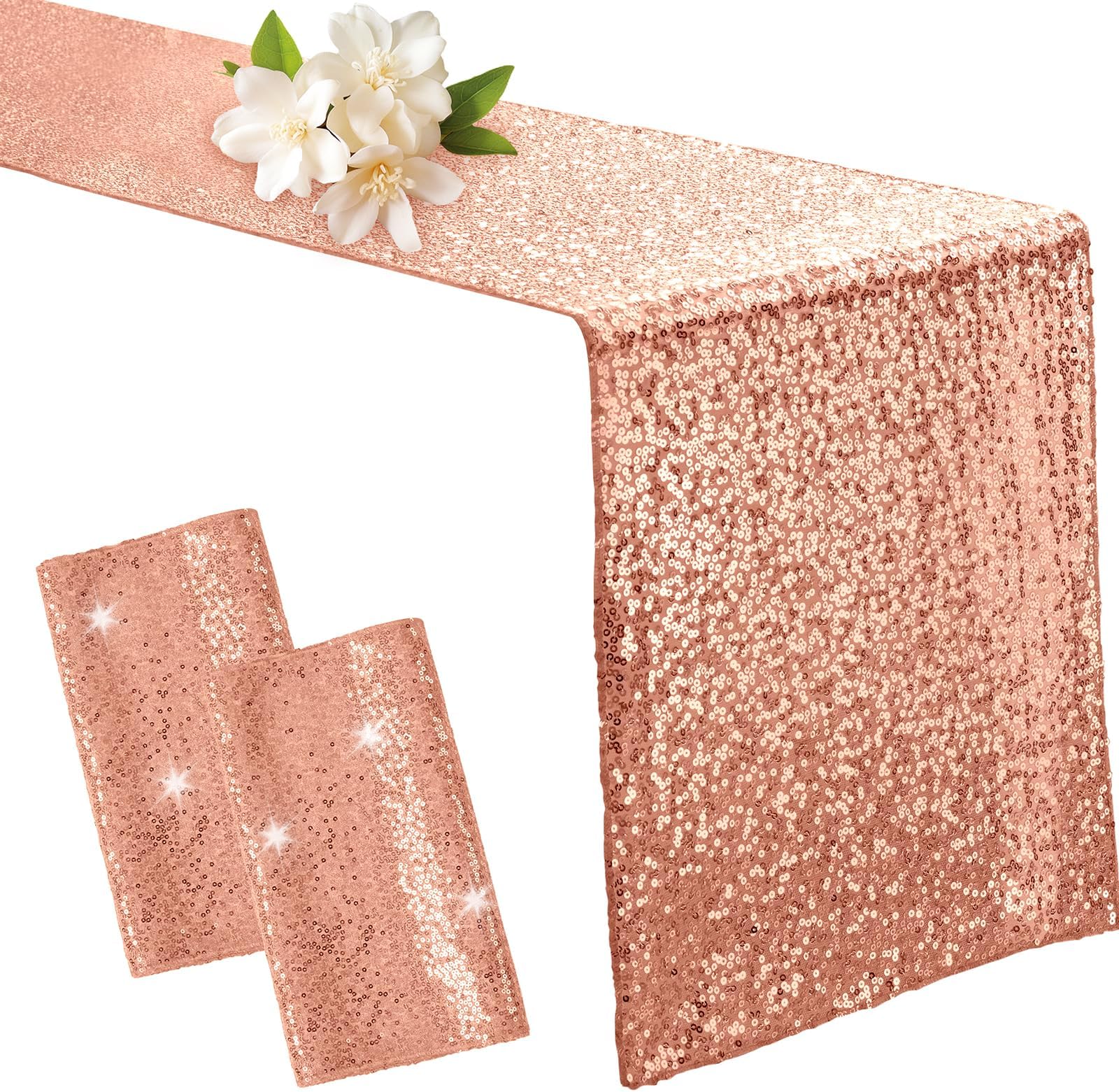 Aormenzy 2 Pack Rose Gold Sequin Table Runner 12" x 72", Glitter Sparkle Sequin Runners for Birthday Party Wedding Banquet & Baby Shower, Party Table Decorations Supplies