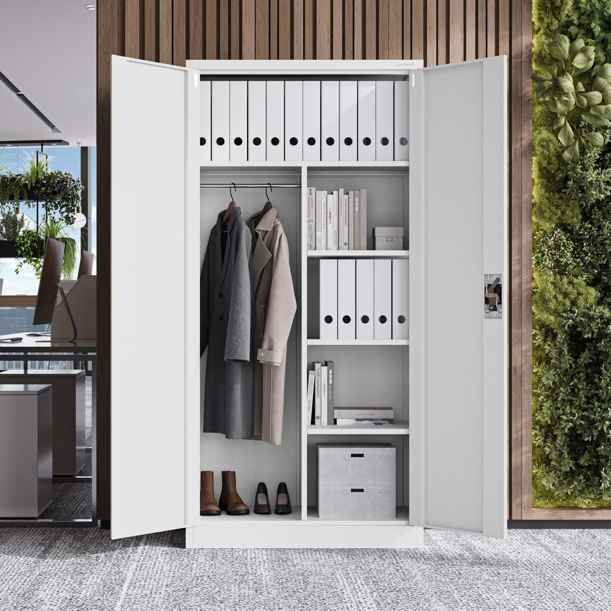 Jan Nowak Metallschrank 185 x 90 x 45 cm | Büroschrank Abschließbar mit Kleiderstange, Pulverbeschichtung | Aufbewahrungsschrank Umkleideschrank Spind Kleiderstange | Grau