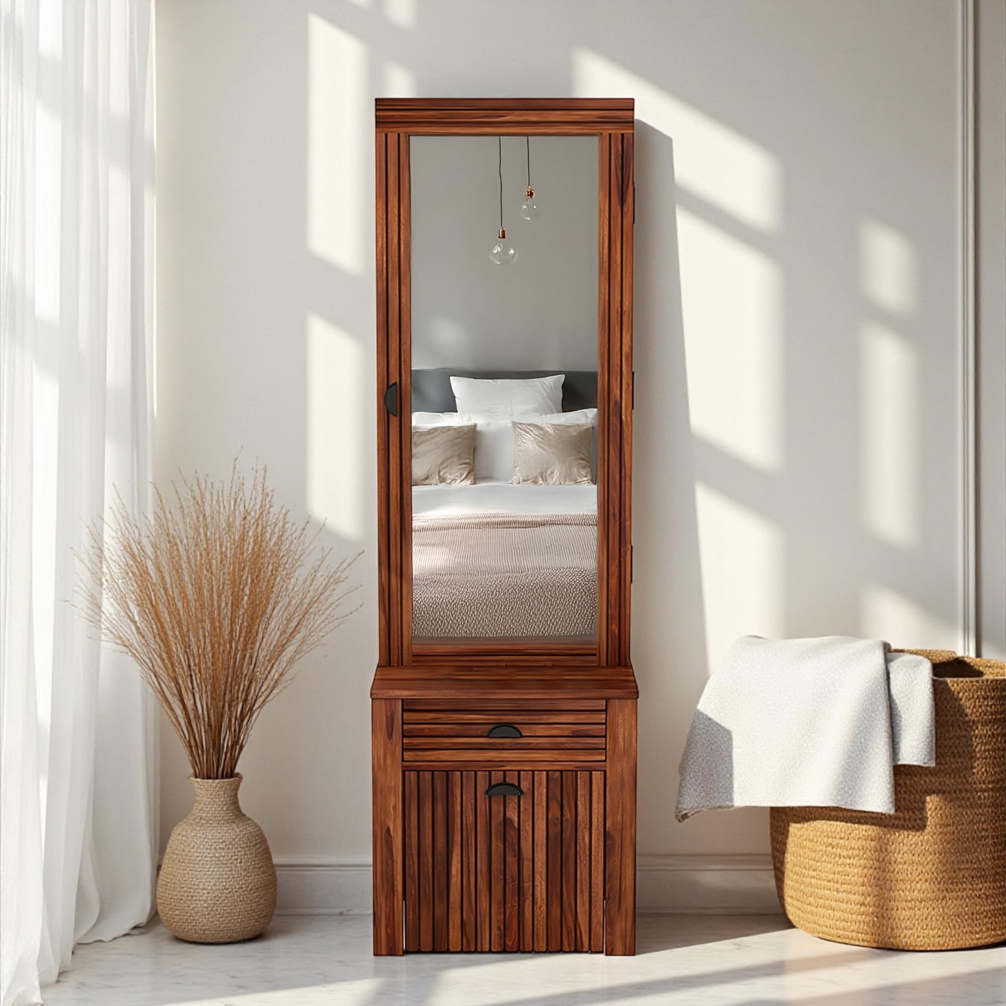 The Attic Beru Dressing Table for Bedroom,Wooden Dressing Table, Honey Matt Finish