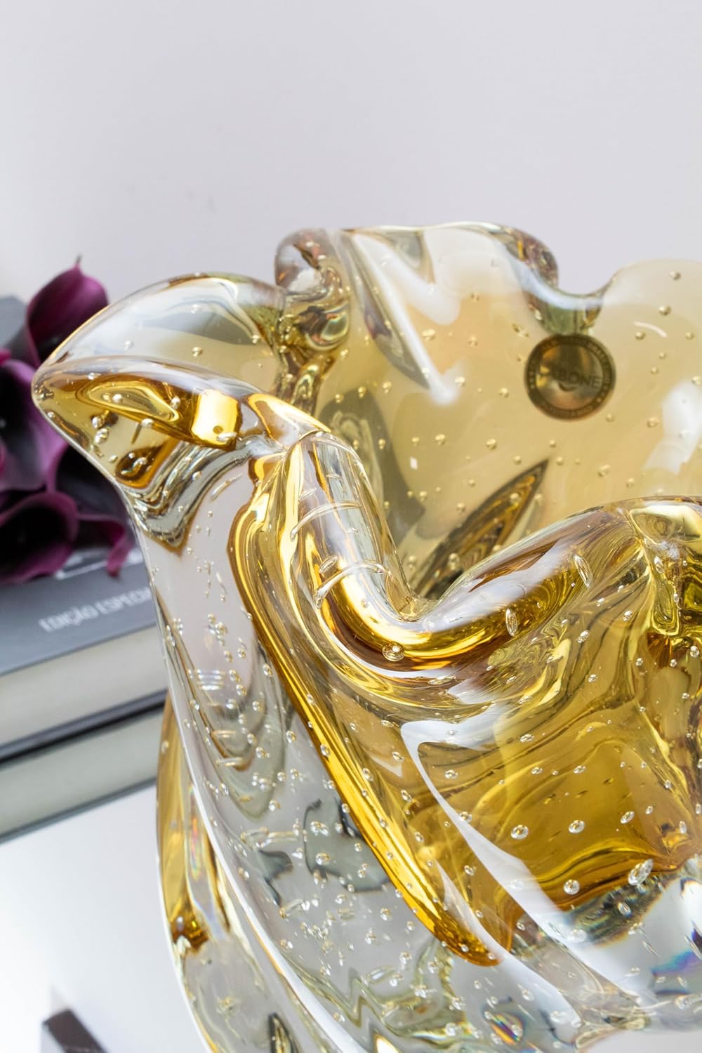 Large Blown Glass Vase Amber, Bergamo Model from Brazil, Murano-Style, Floral Arrangements, Home Decor, and Gift, 12.79 lbs