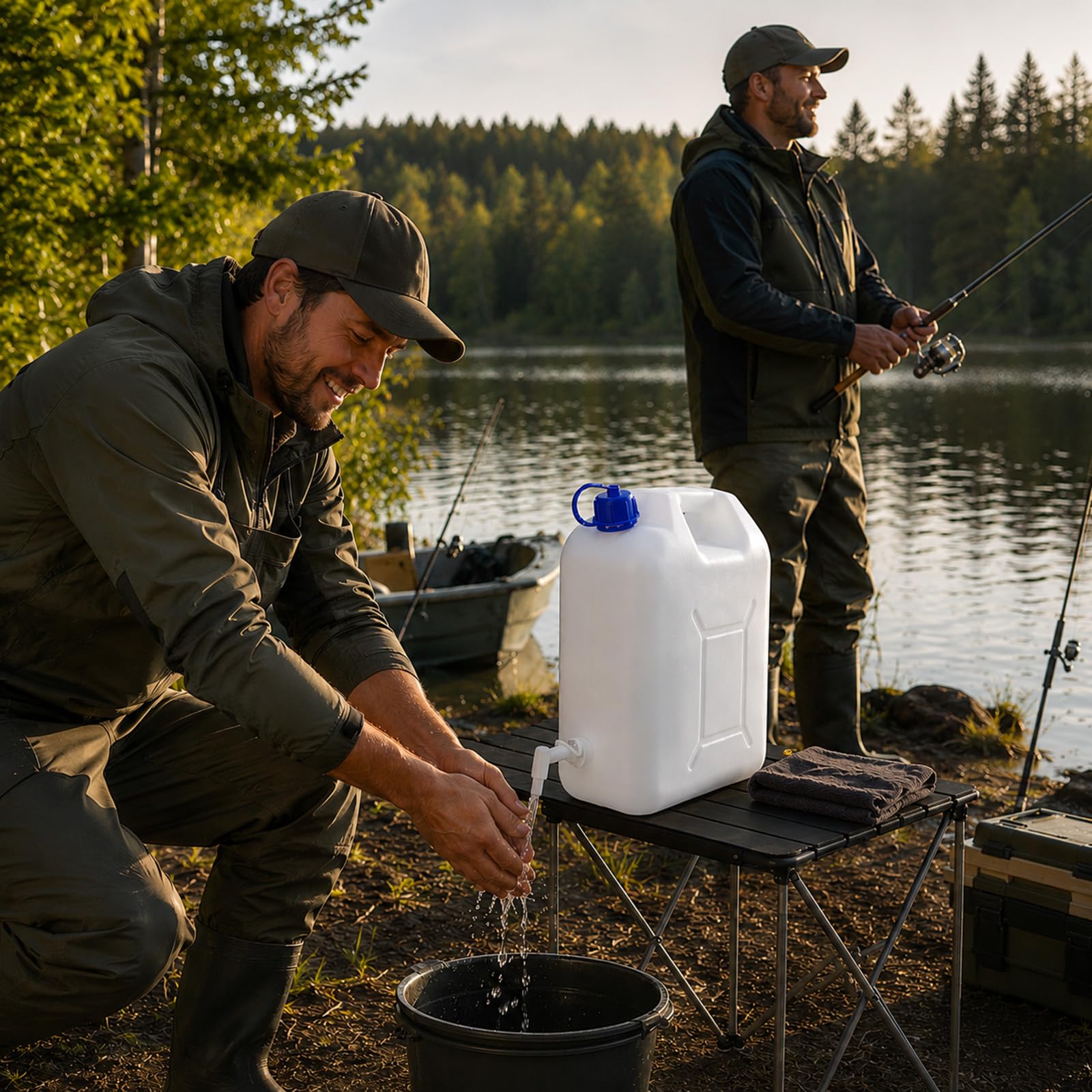 Hossi's Wholesale Wasserkanister mit Zapfhahn lebensmittelecht HDPE Trinkwasserkanister stapelbar UV-beständig mit Deckel & Ausgießer für Camping Wohnmobil Garten Outdoor Notvorrat