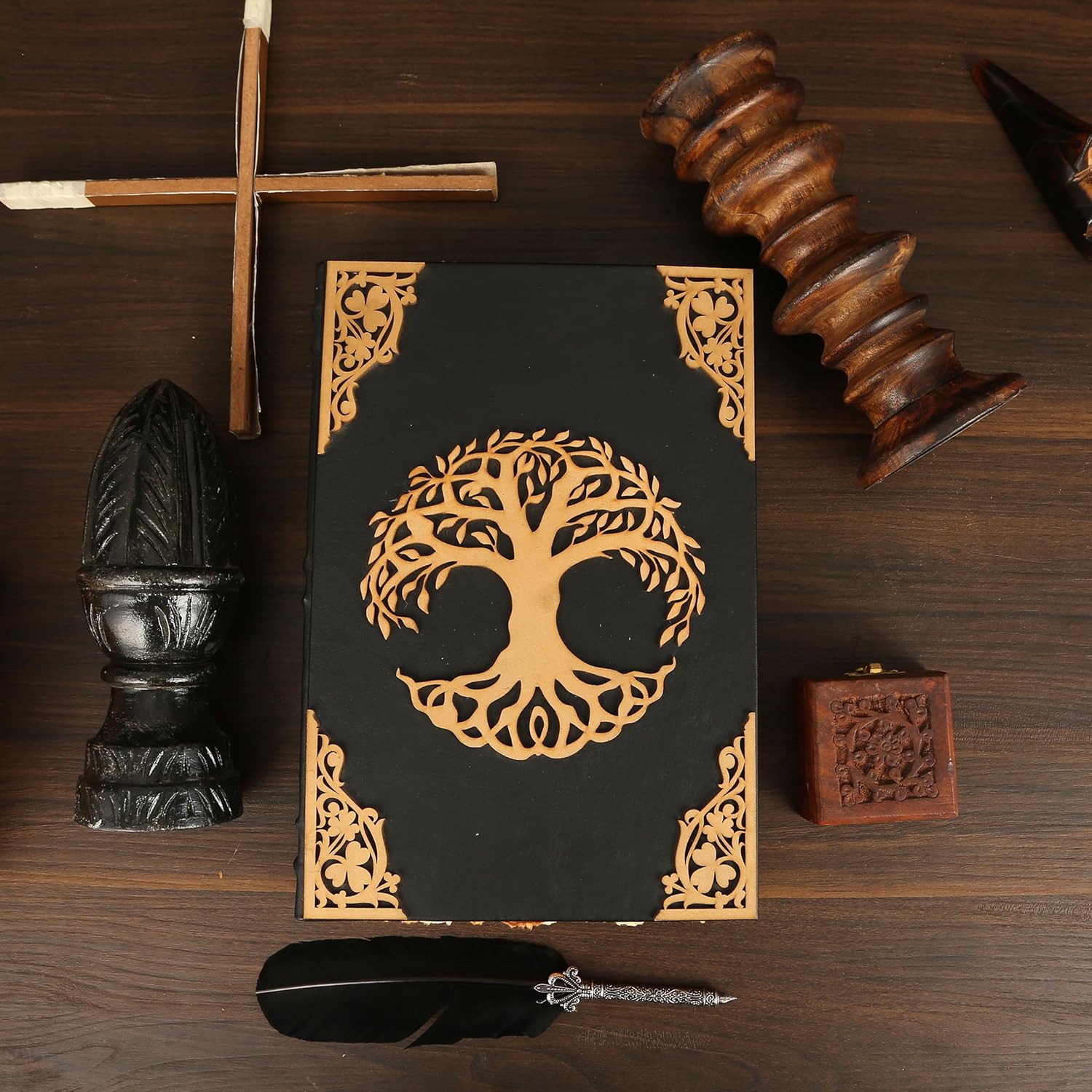 Leather Journal Tree of Life - Leather Bound Notebook - Vintage Leather Journal - Sketchbook Writing Journal - Personal Diary - Leather Sketchbook - Book of Shadows -Unlined Notebook - 240 Pages, 9x13 Inches