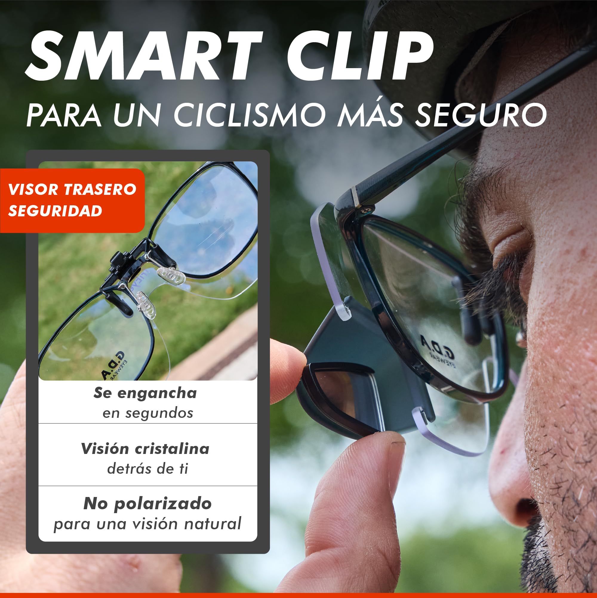 TriEye View Clip-On Gafas de Sol con Espejo Izquierdo – Gafas Polarizadas para Usuarios de Gafas – Clip Solar 140/145 mm – Cristales Claros o Ahumados