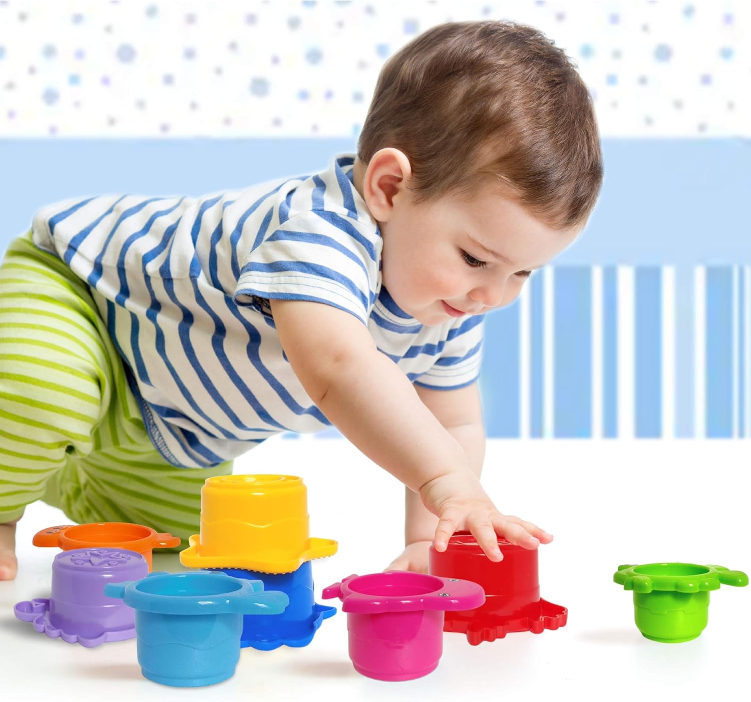 Baby Bath Toy - Beach Stacking Cups for Boys and Girls - Bath Tub Toys for Toddlers and Kids - 8 pcs image 4 of 8 B07CSBZCVB