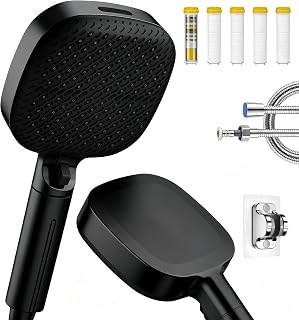 Duschkopf mit Filter und Schlauch,Hochdruck Duschbrause mit 4 Modi & Großer Wasserfläche,inkl. 1,5m Platzfester Duschschlauch, Halter & 5 Filter, Luftdruckerhöhung Shower Head