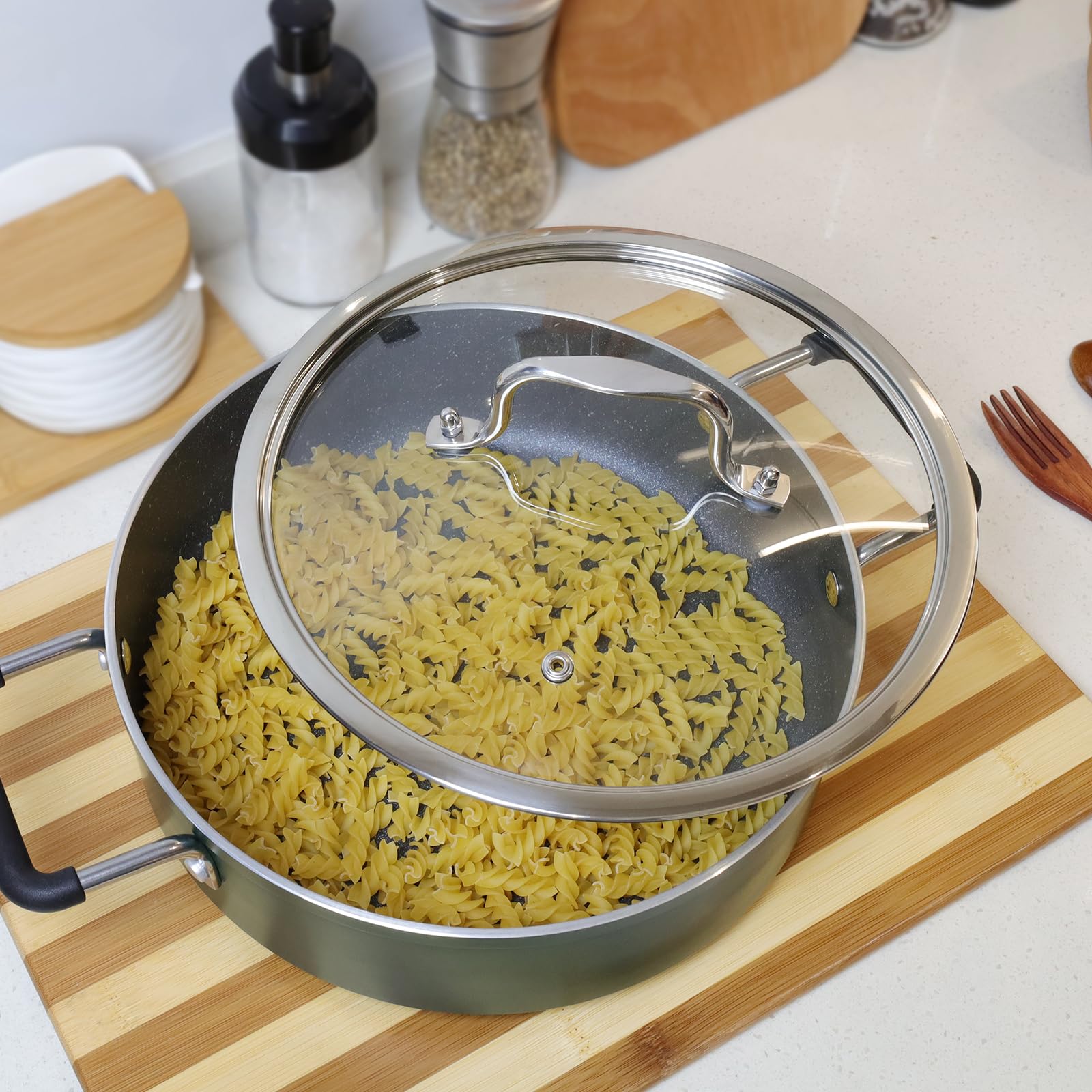 Topfdeckel aus gehärtetem Glas für Bratpfanne, Bratpfanne, Bratpfanne, passend für Kochgeschirr mit 25,4 cm Durchmesser, vollständig montierte gehärtete Ersatzabdeckung mit Haltergriff,