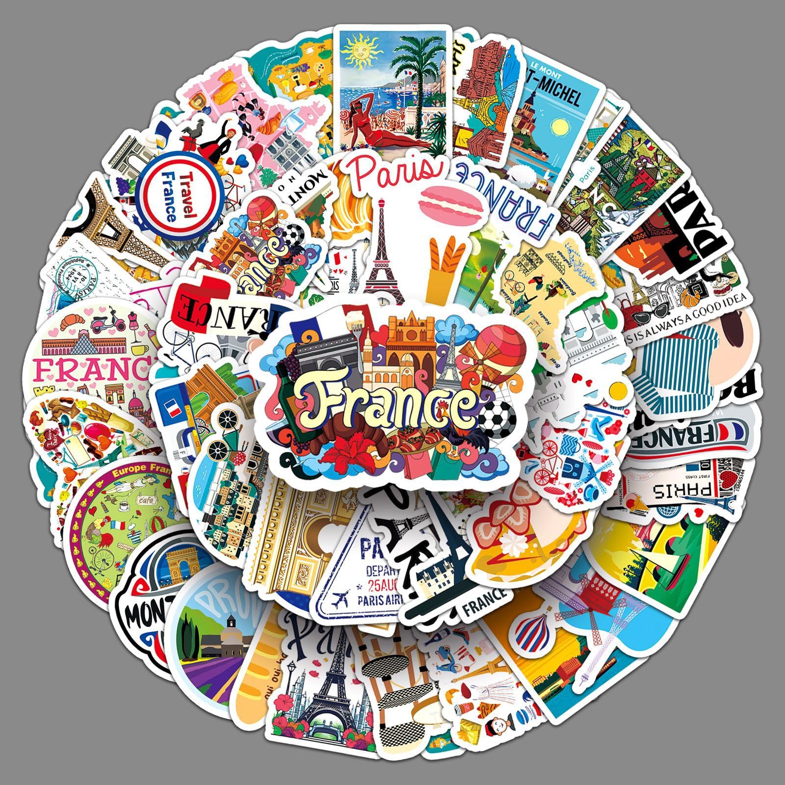 France Stickers 50Pcs Vinyl Funny France Travel Landscape Sticker for Water Bottle Laptop Luggage Hydro Flask Phone Guitar Skateboard Computer Car Bike,Waterproof Sticker for Adults Girls - Image 2