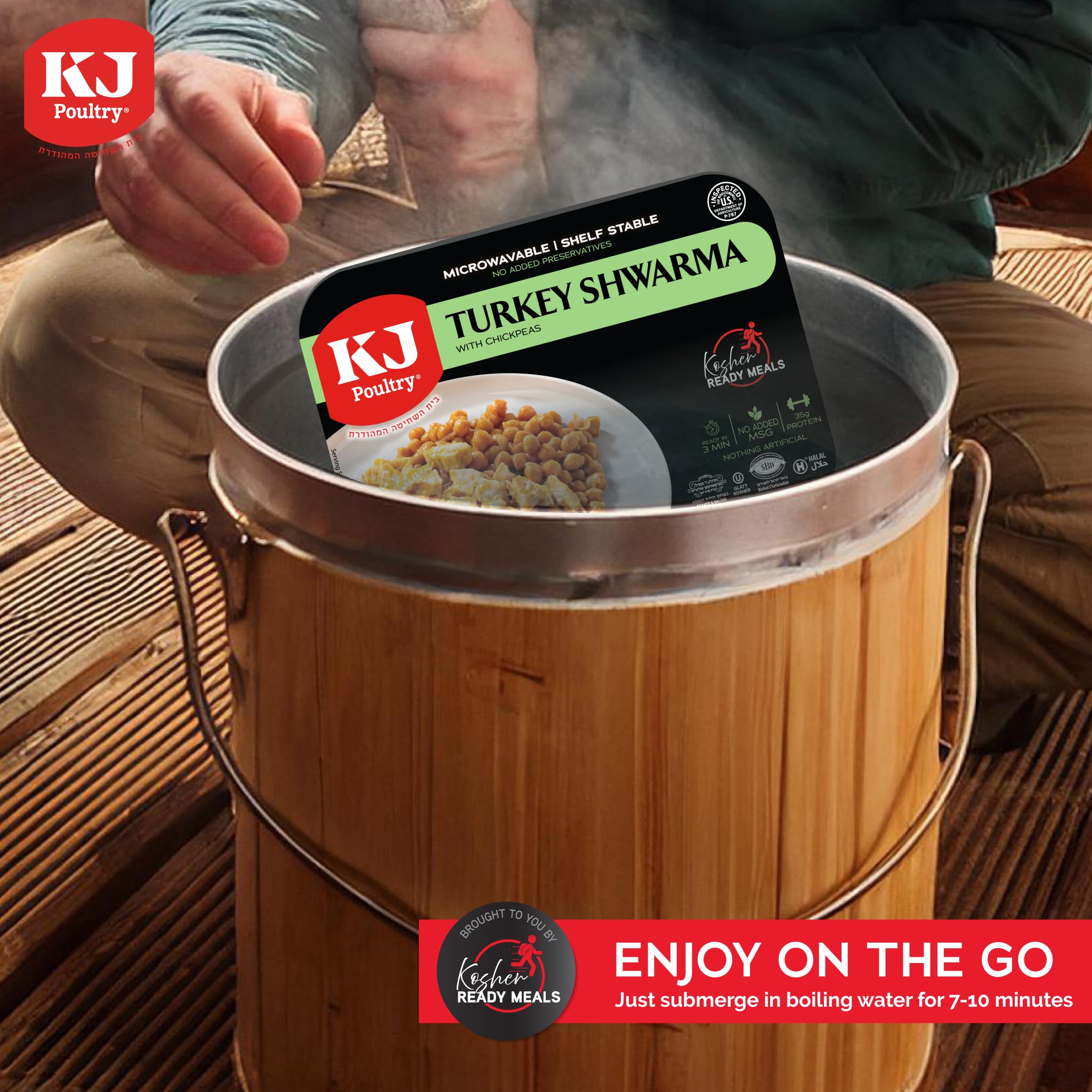 KJ Poultry Kosher Ready Meals - Turkey Shwarma, MRE Meat Meals Ready to Eat, Gluten Free, Halal, (1 Pack) Prepared Entree Fully Cooked, Shelf Stable Microwave Dinner, Travel, Military, Camping