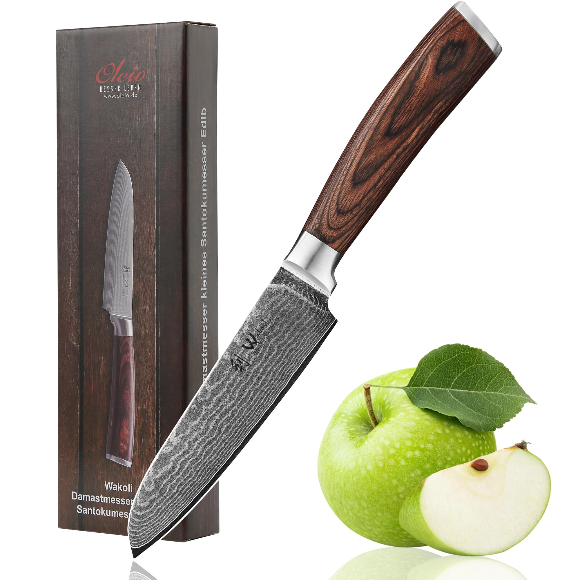 Wakoli Edib Mały nóż Santoku – profesjonalny nóż szefa kuchni z 67 warstw prawdziwej stali damasceńskiej VG-10 z uchwytem pakkawood
