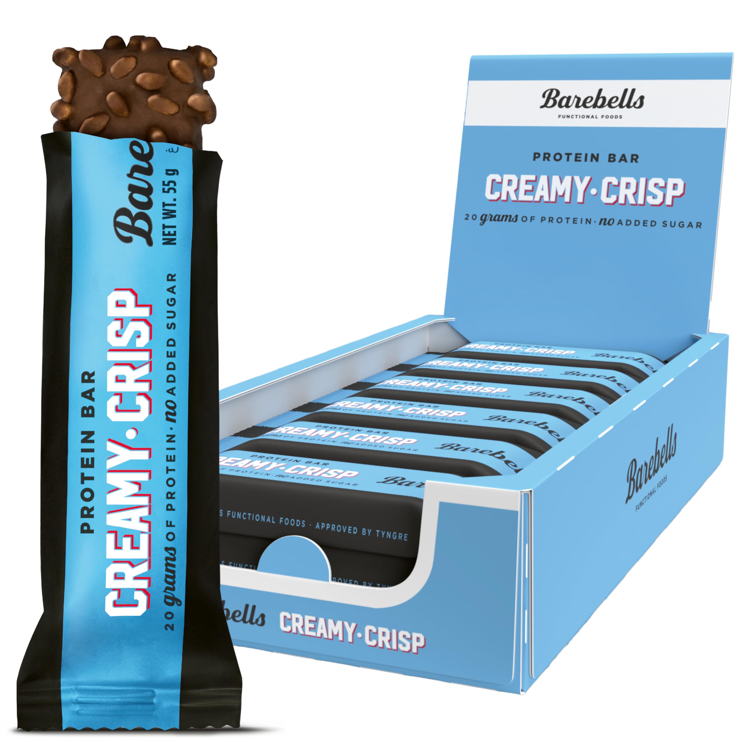 Barebell Protein Bars, Creamy Crisp - 12 Count, 1.94oz Bars with 20g of High Protein - Chocolate Protein Bar with 1g of Total Sugars - Perfect on The Go Protein Snack & Breakfast Bar