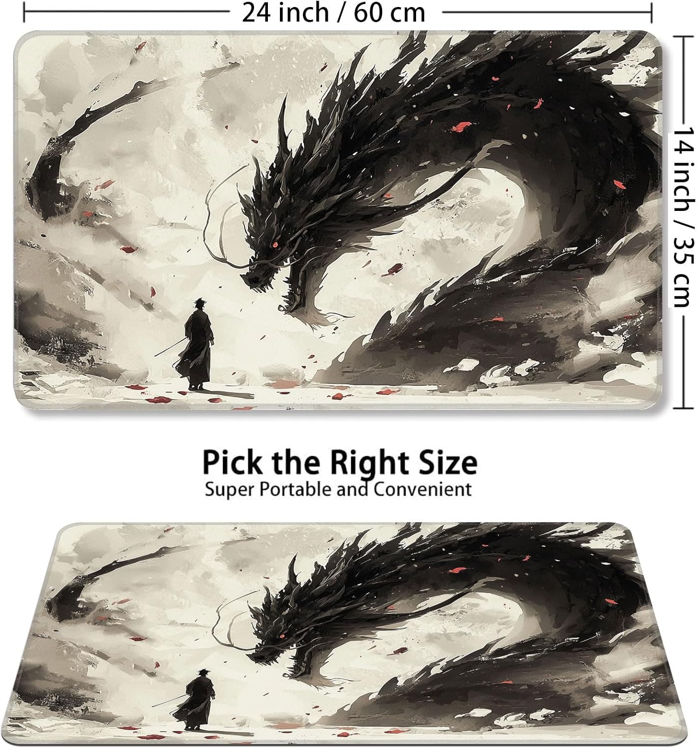 MTG Playmat 24x14 inch with Free Storage Bag, Non-Slip Rubber Base TCG Play Mat for Magic The Gathering, Card Playmat for YGO, Durable Portable Game Matt, Black Dragon