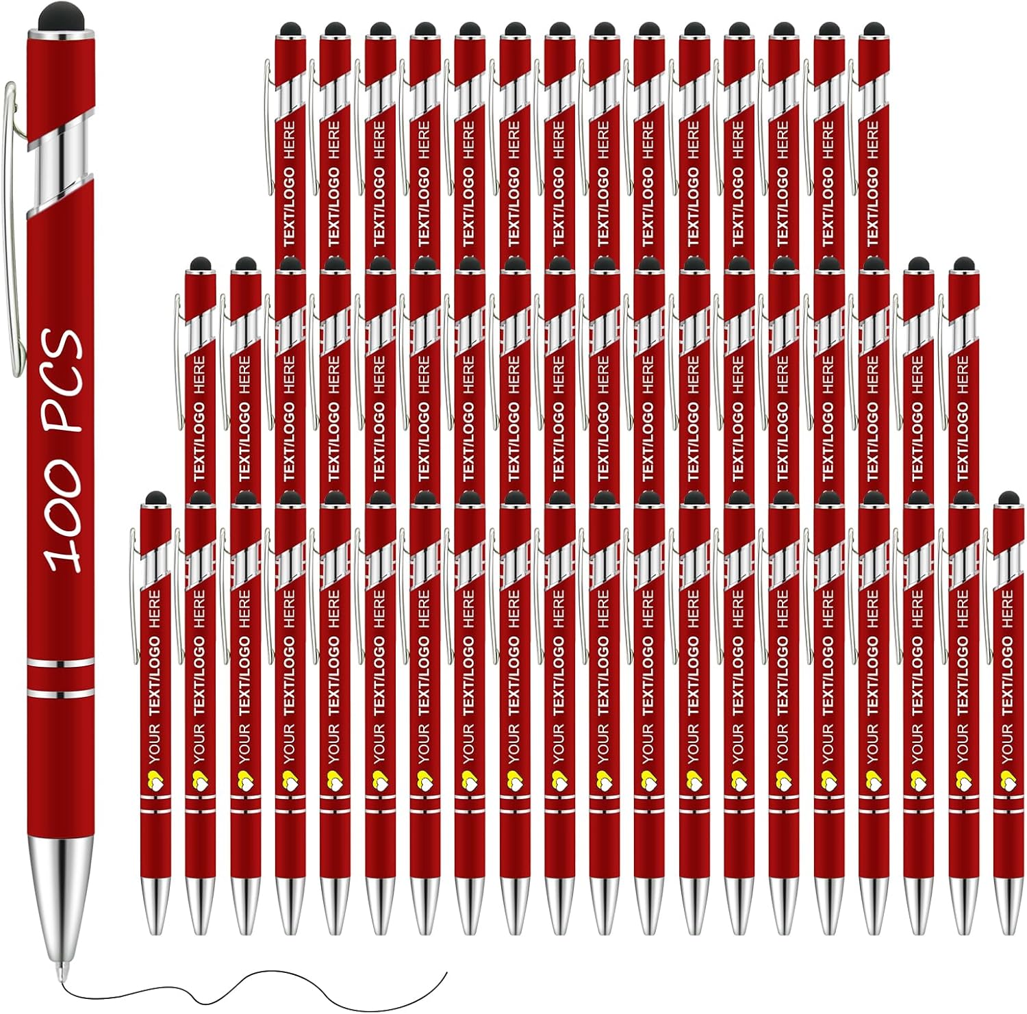 100 Pack Personalized Custom Pens in Bulk Black Ballpoint Pens Engraved with Text Logo Name Pens for Birthday Wedding Christmas Business Office College (Red)