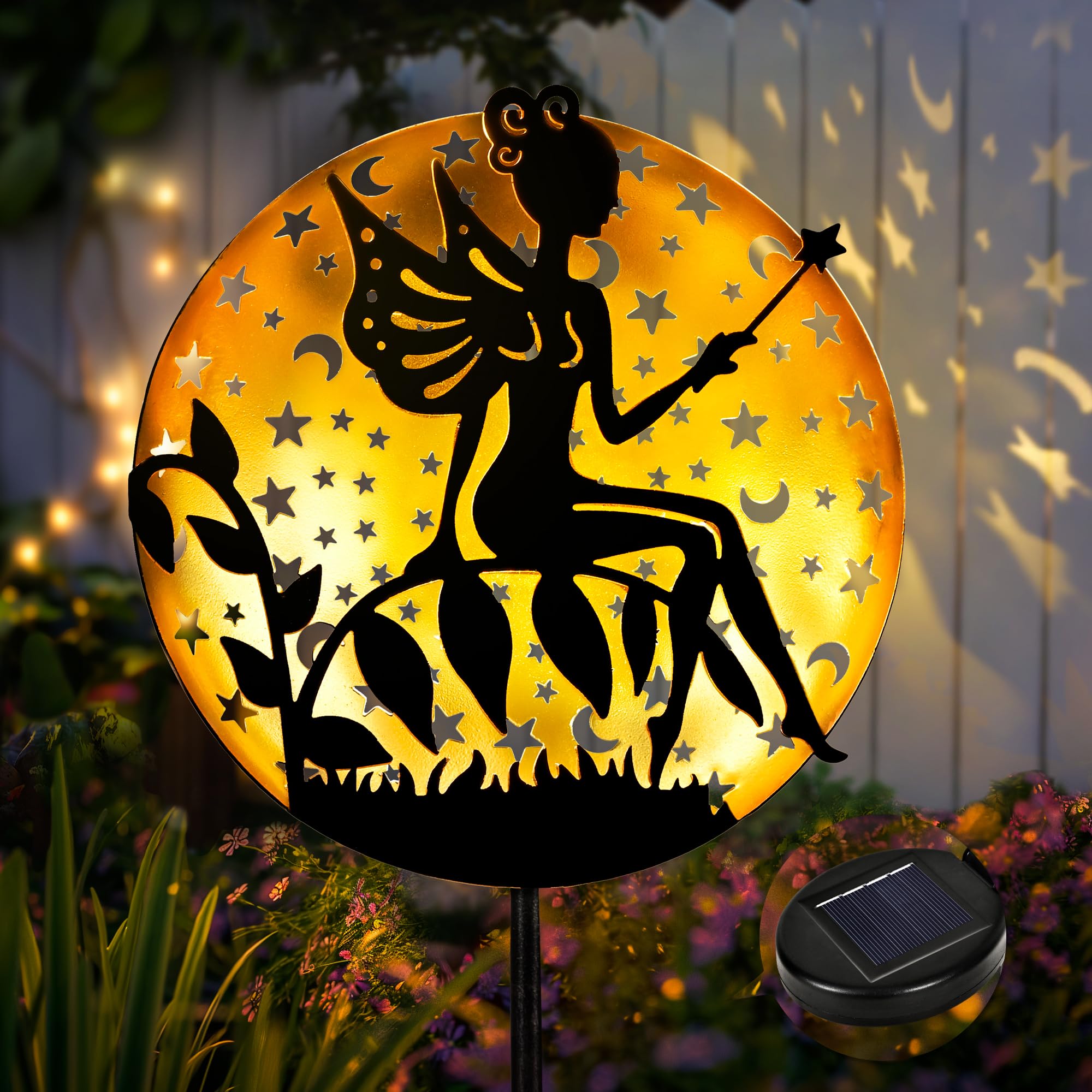 GIGALUMI Solar Lights Outdoor Garden Waterproof, Metal Solar Stake Lights, Garden Lights Ornaments for Pathway,Lawn,Yard and Patio (Fairy, 1 Pack)