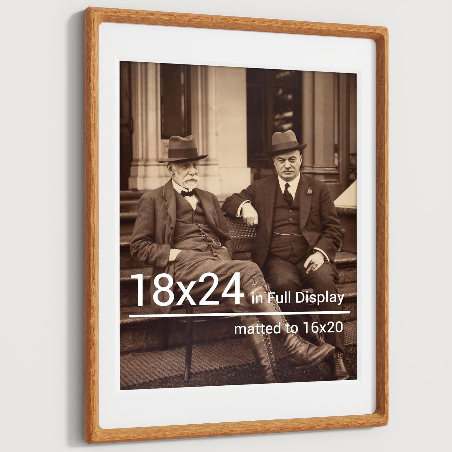 Heimlove 18x24 Picture Frames Natural Teak,Original Wood Hand Make Crafted Poster Frame with Mat to 16x20 Graduation Picture Display,Family Picture,Wedding Picture,Photo,Document Wall Mounted 18"x24"|mat to 16"x20" Natural Teak