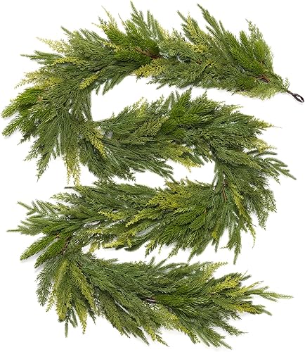 Somikis 9FT Christmas Garland Real Touch Norfolk Pine & Cedar Garland, Artificia