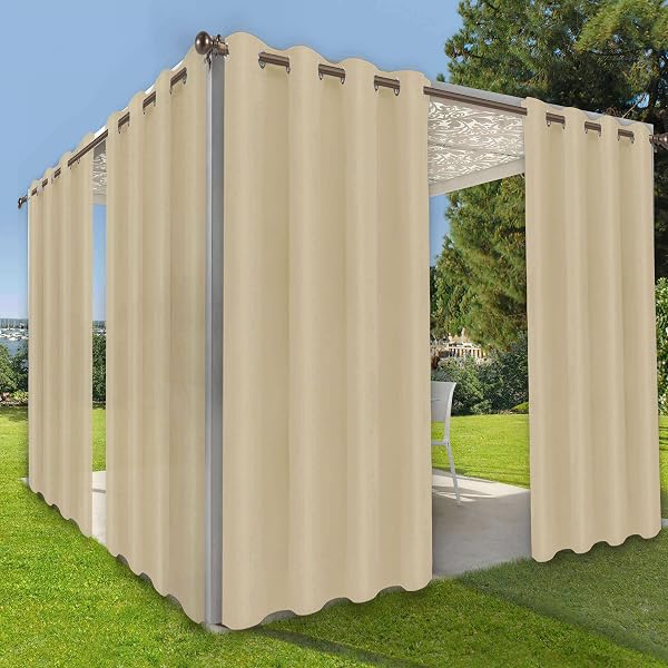 OutdoorLines Waterproof Indoor Outdoor Curtains for Patio –Privacy Sun Blocking Grommet Curtain Panel Weatherproof, UV Resistant Curtains for Gazebo, Front Porch, Pergola Beige 52W x 84L Inch 1 Panel - 1