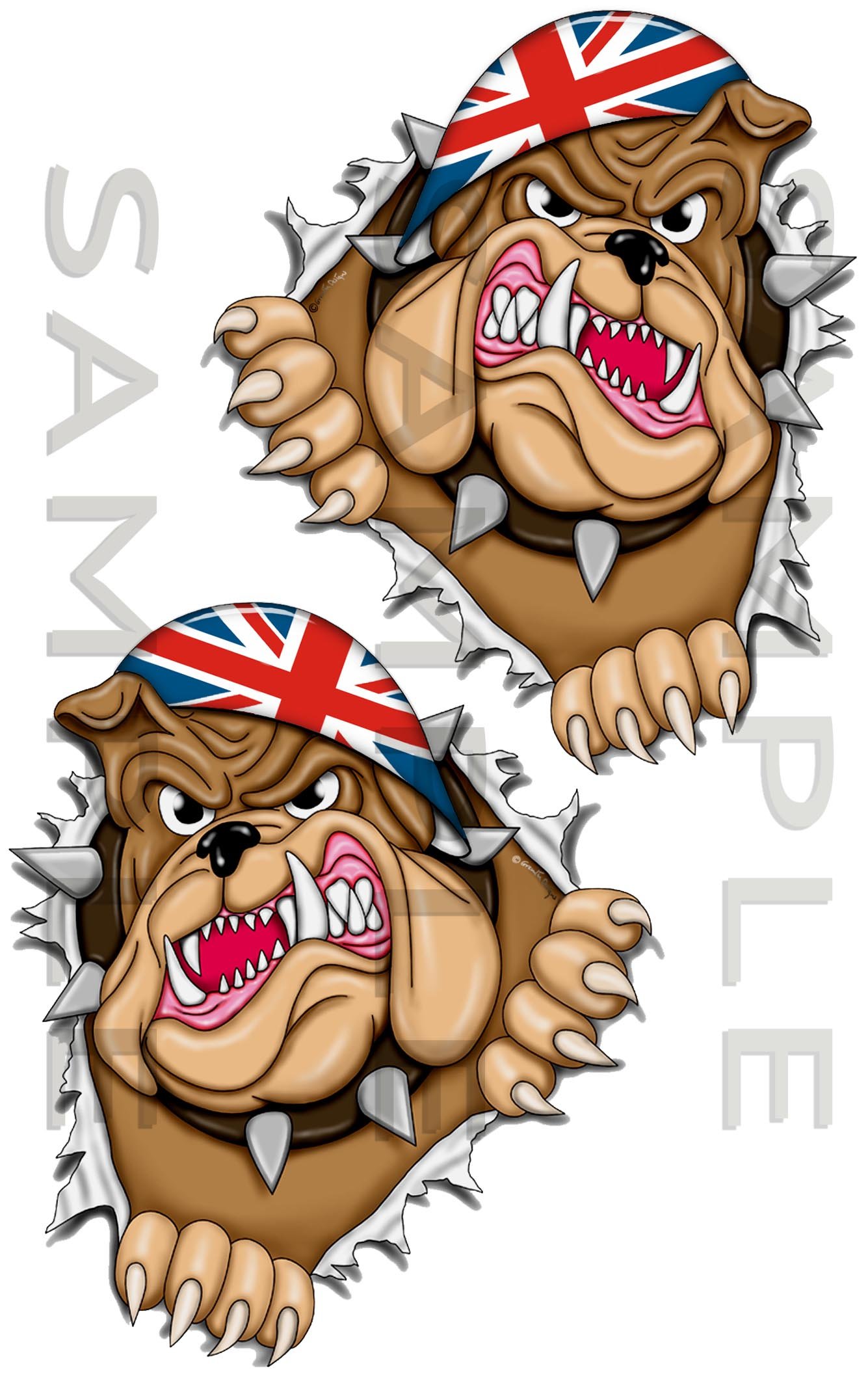 Pair 180 PK Metal Rip Open Torn Bulldog Union Flag Car Sticker