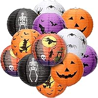 Vista 1 de 12 linternas de papel de Halloween, farol Jack O Lanterns, calabaza, faroles colgantes de araña, murciélago y esqueleto para Halloween, suministros