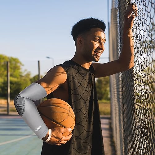 Miniatura 5 de Exxact Sports Codera de compresión para brazos, coderas acolchadas para hombres, coderas de voleibol, baloncesto, fútbol, jóvenes y adultos (paquete