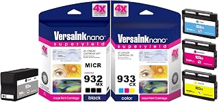 VersaInk-Nano HP 932 MX Black MICR Ink Cartridge for Check Printing & 933 CX Color Cartridge