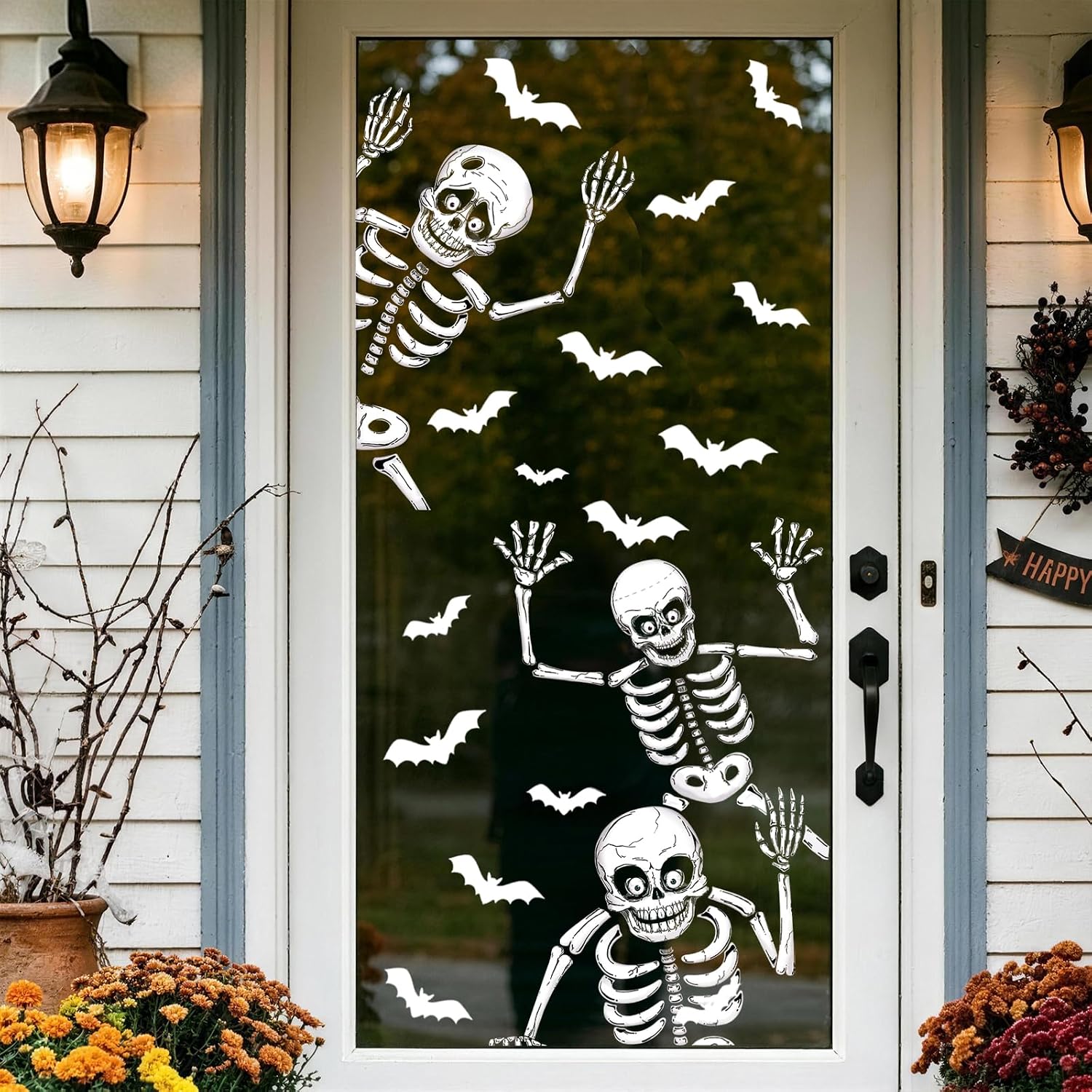 SHUCHING Halloween Skeleton Window Sticker, Bat Window Cling for Glass image 2