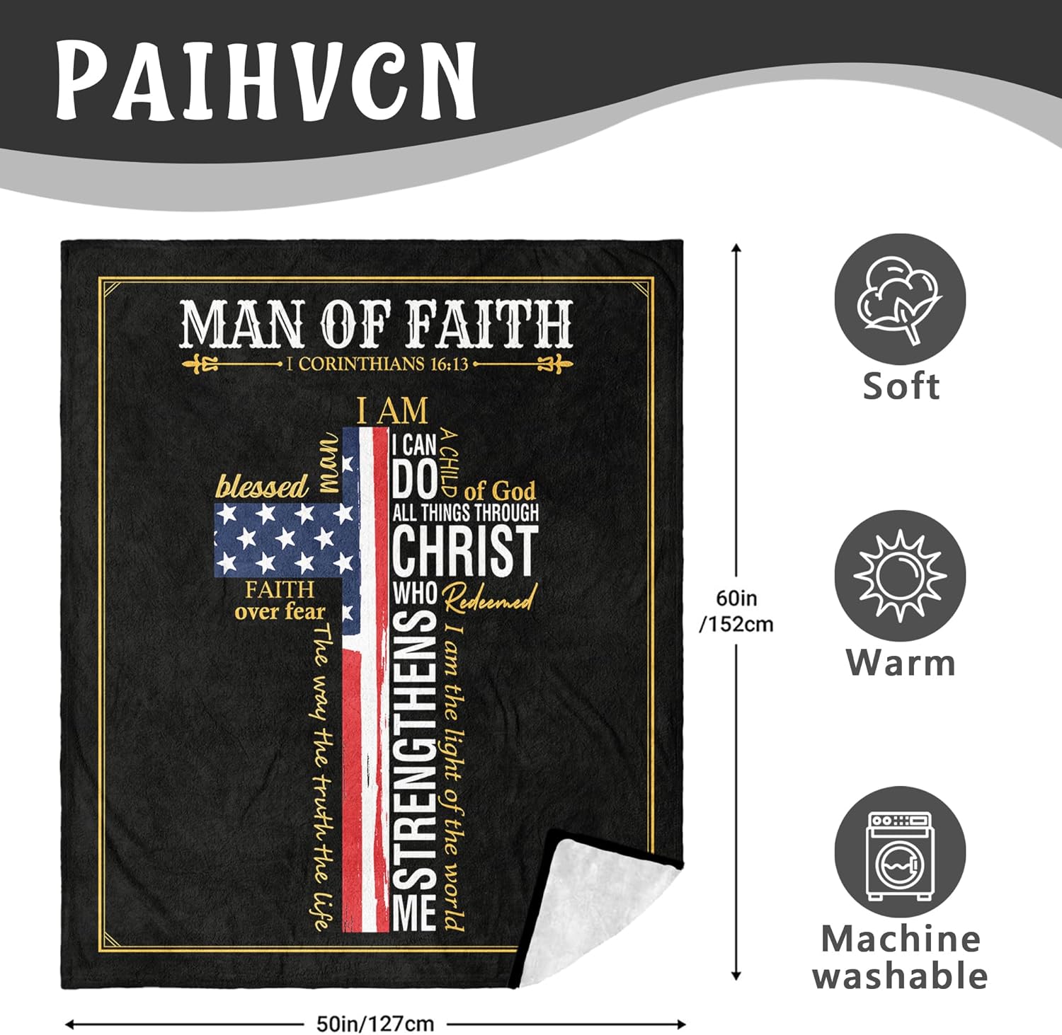 Christian Gifts for Men, Catholic/Inspirational/Spiritual/Baptism/Religious/Pastor Appreciation Gifts for Men, Faith Based/Bible Verse Gift for Boys, Man of God Blanket 60" X 50" - Image 6